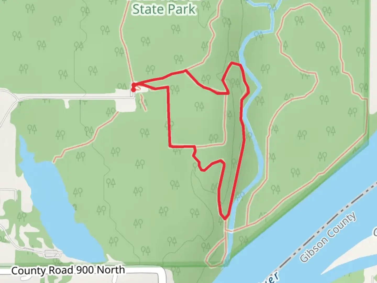 An image depicting the trail White Oak Trail and Tuliptree Trail and its surrounding area.