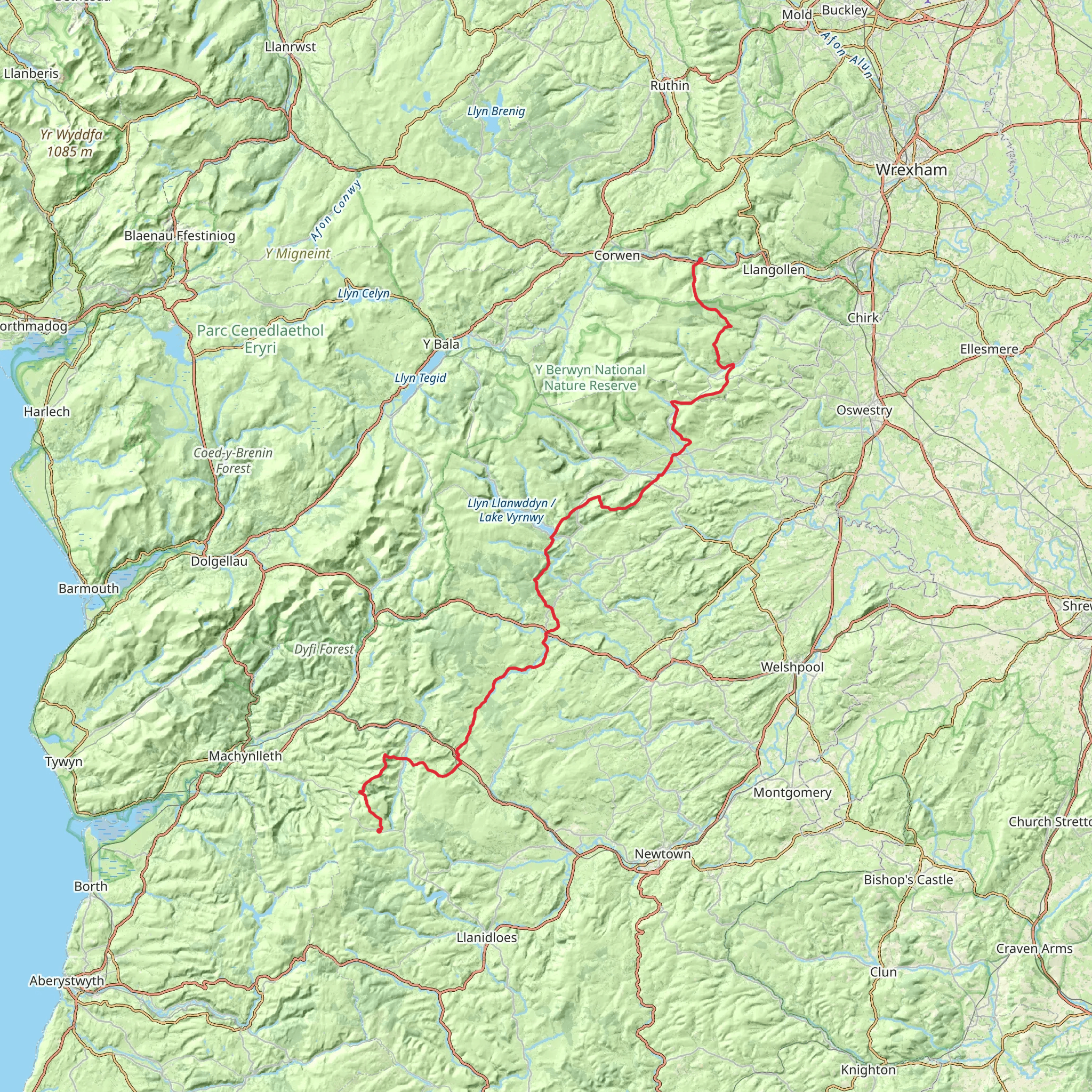 Glyndyfrdwy to Dylife Walk mobile static map