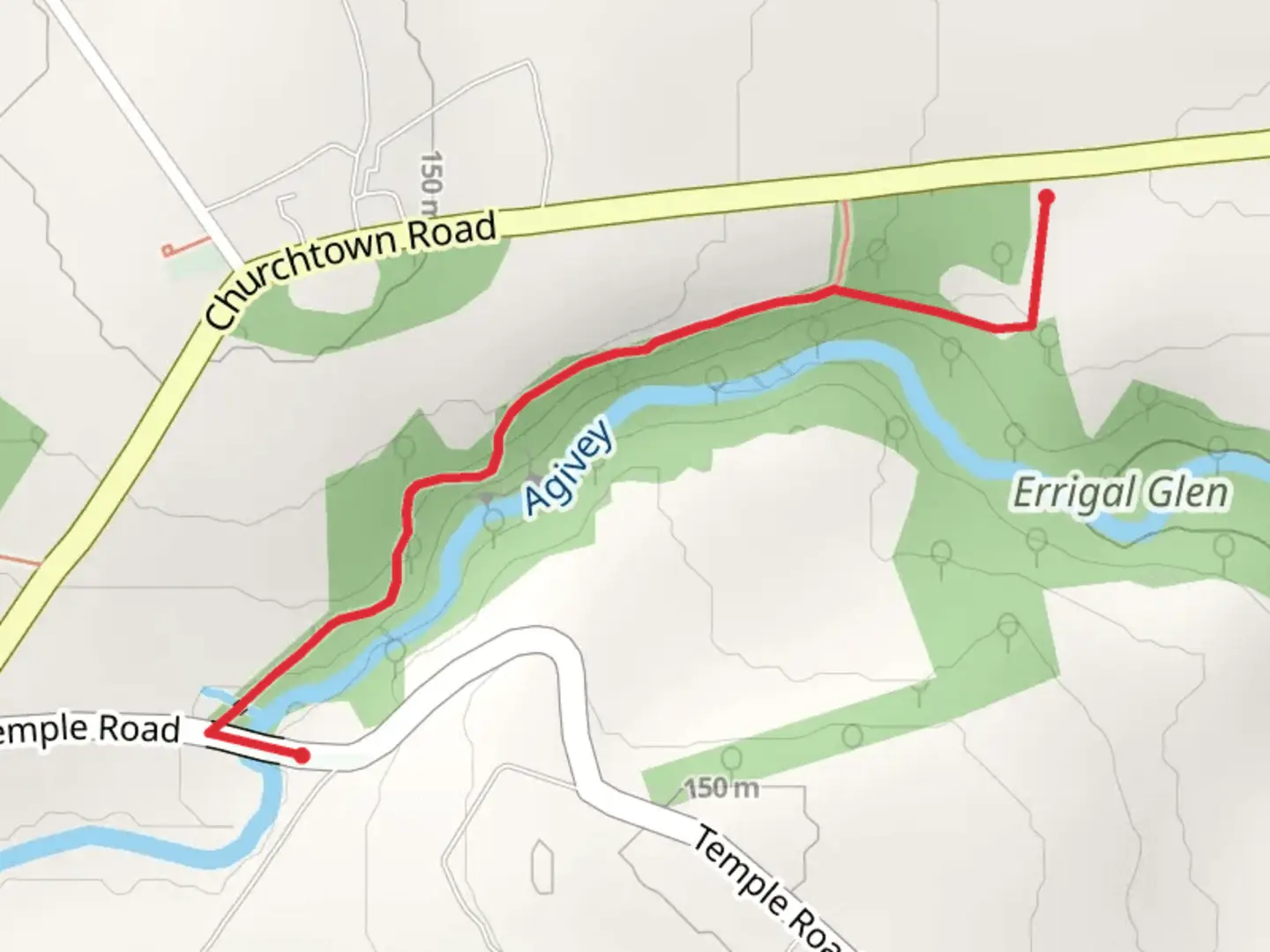 An image depicting the trail Errigal Glen Walk and its surrounding area.