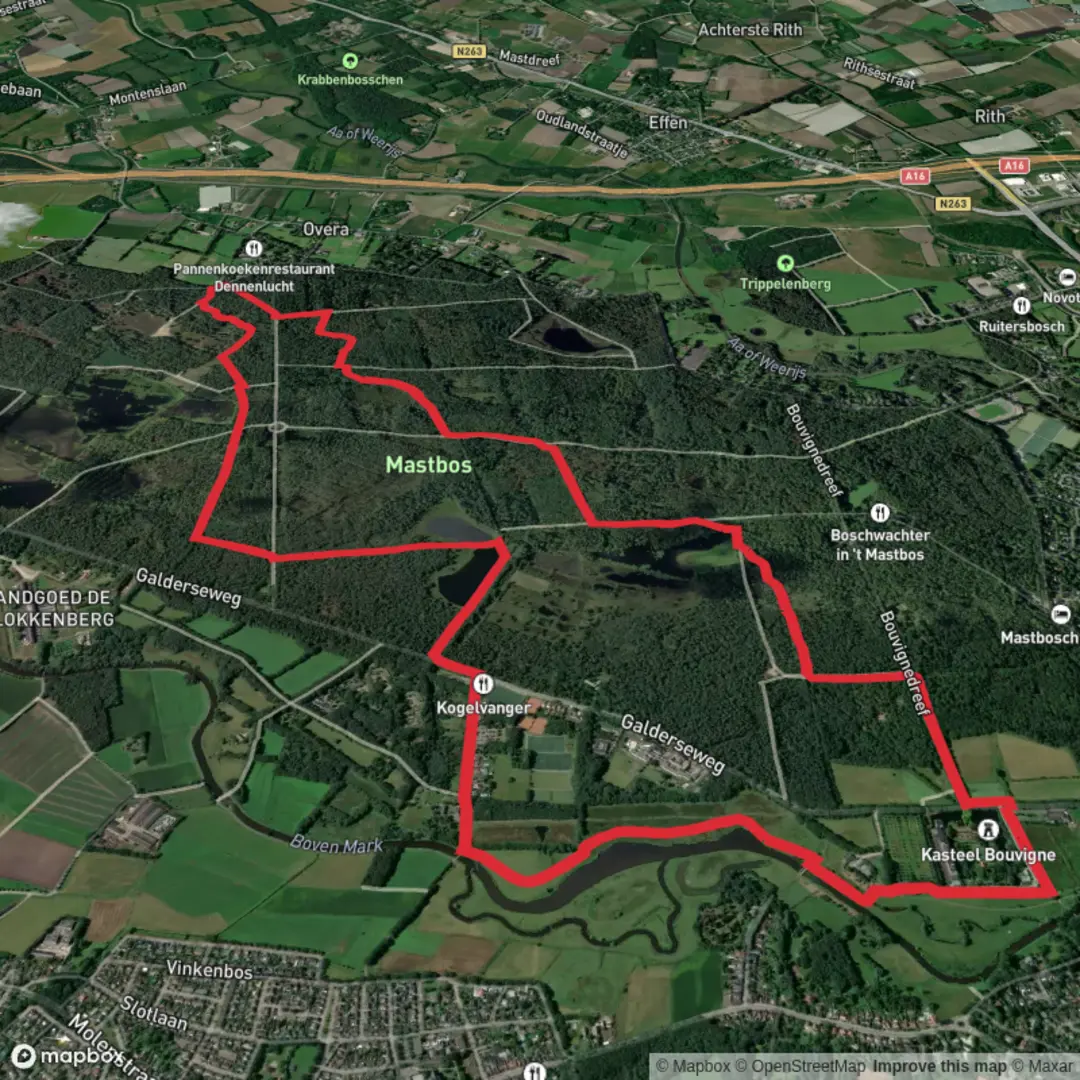 An image depicting the trail Gevangenis and Mastenlaan Loop and its surrounding area.