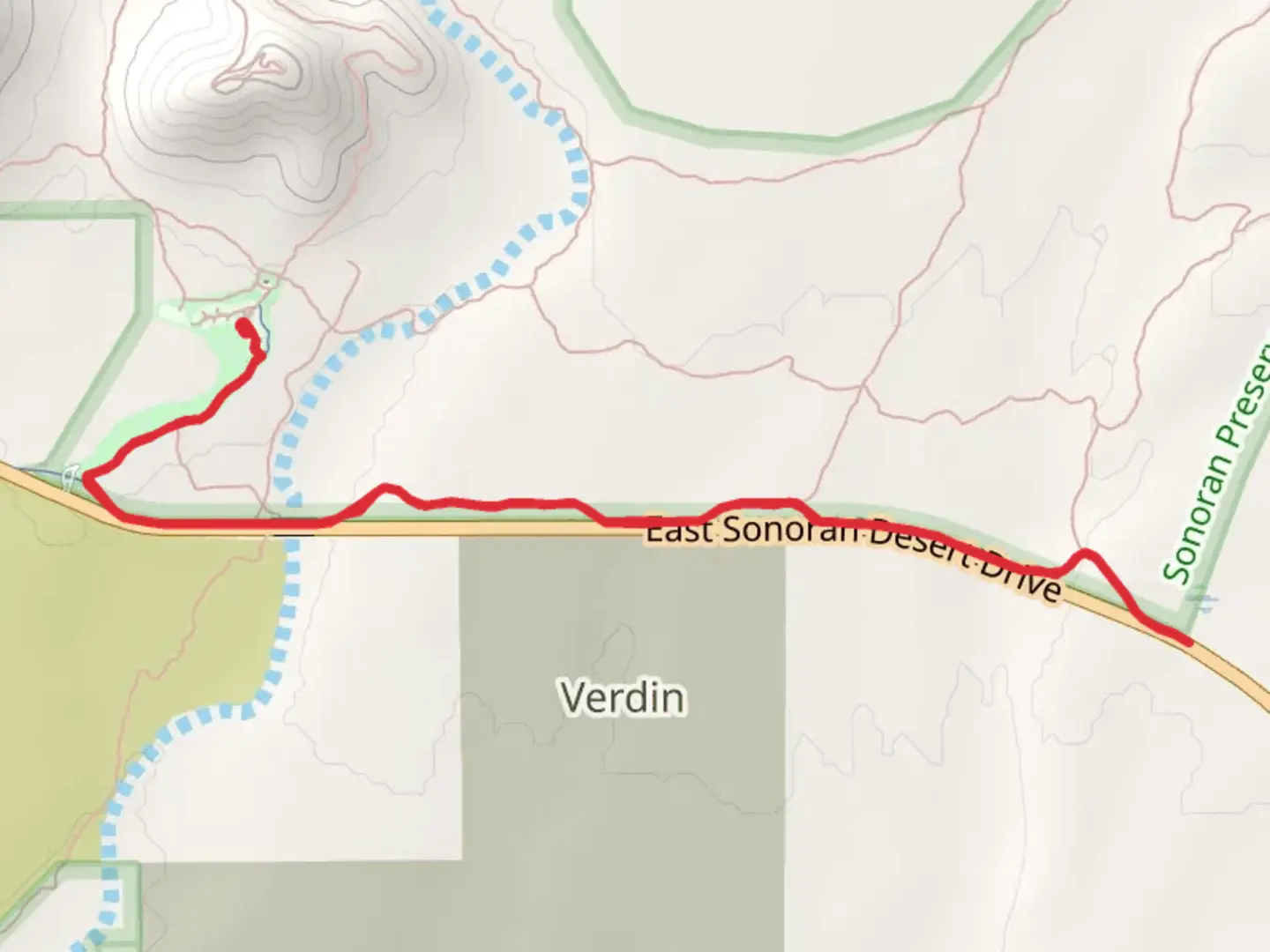 An image depicting the trail Paseo Pathway and Apache Wash Paseo and its surrounding area.