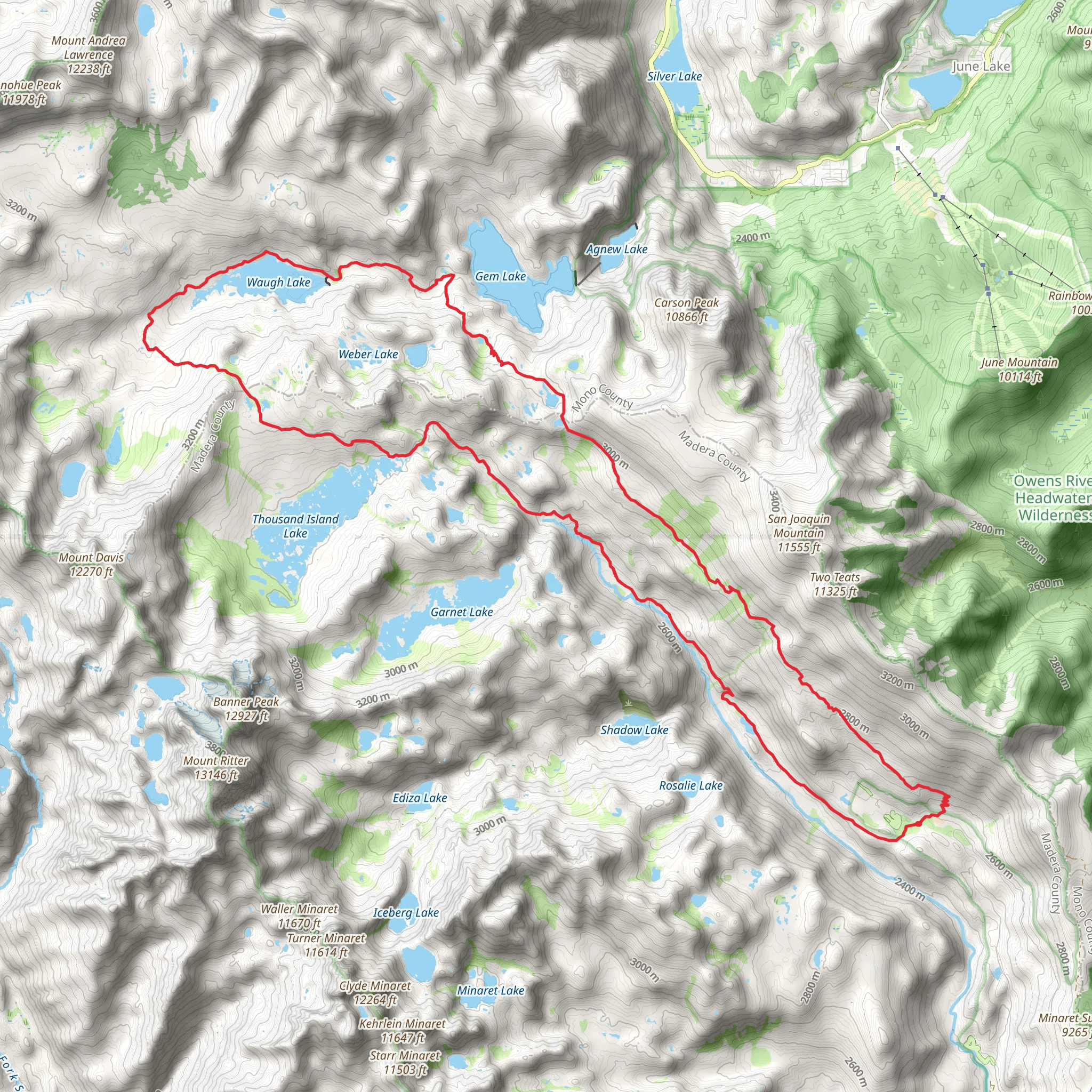 Olaine Lake and Waugh Lake via PCT and John Muir Trail Loop mobile static map