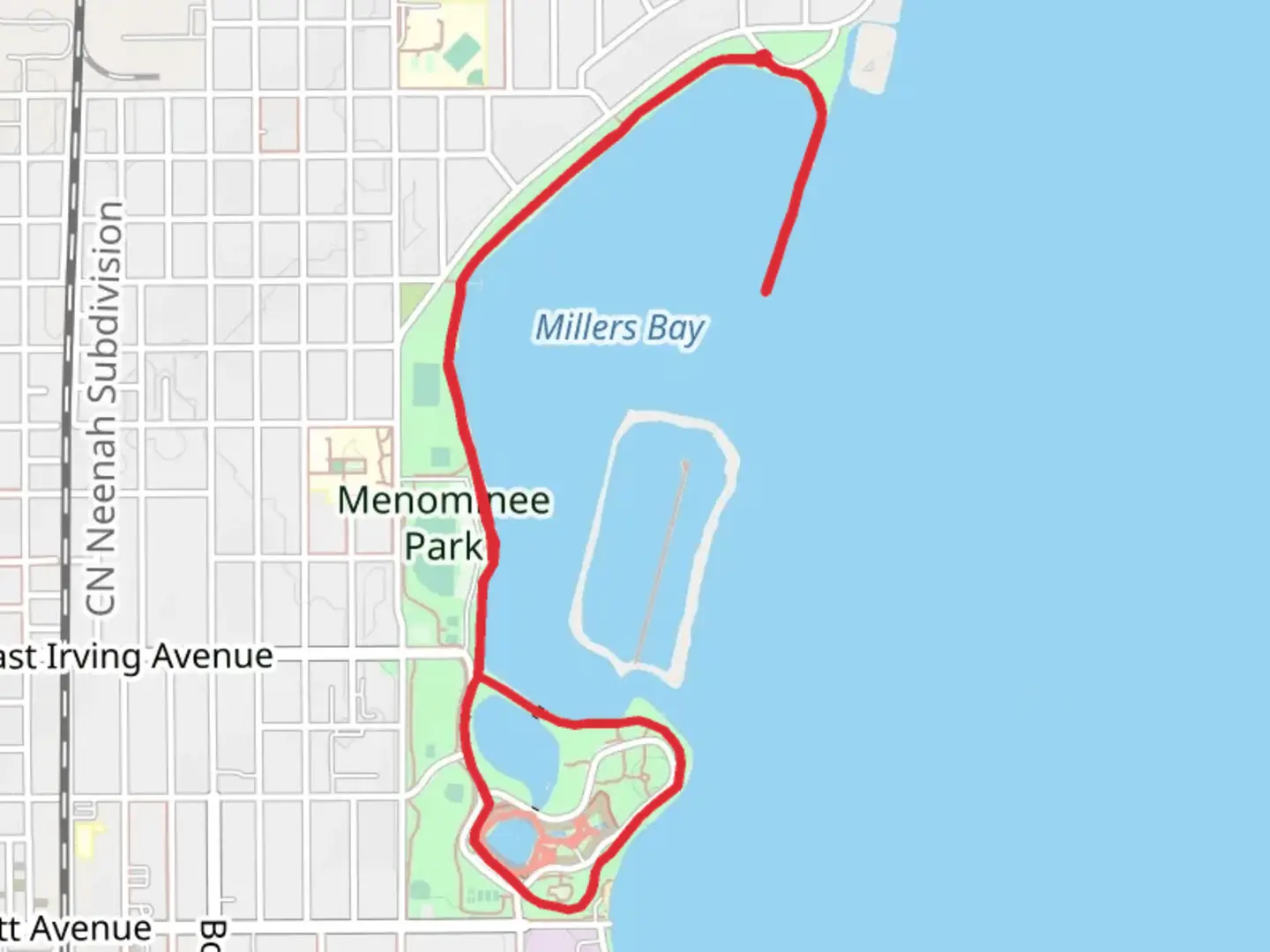 An image depicting the trail Menominee Park Loop and its surrounding area.