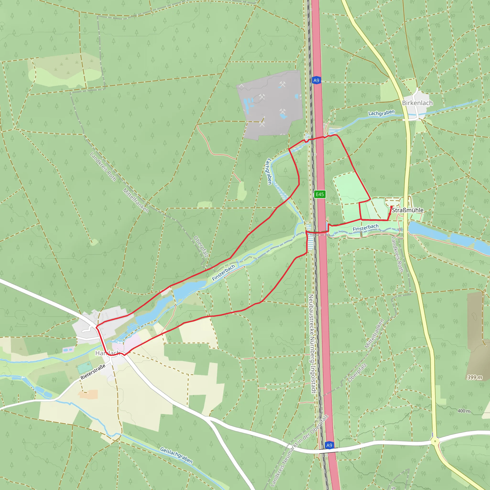 Finsterbach and Lachgraben Loop via Harrlach Asbach and Wildmeistersteig mobile static map