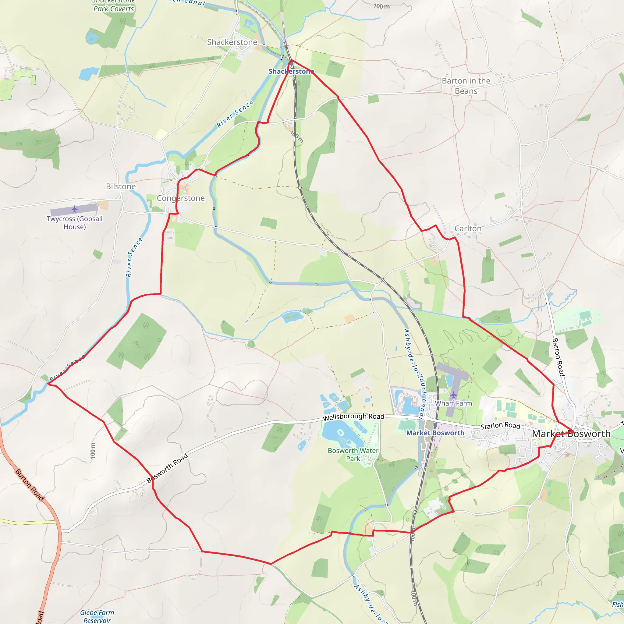 Market Bosworth West Circular Walk mobile static map