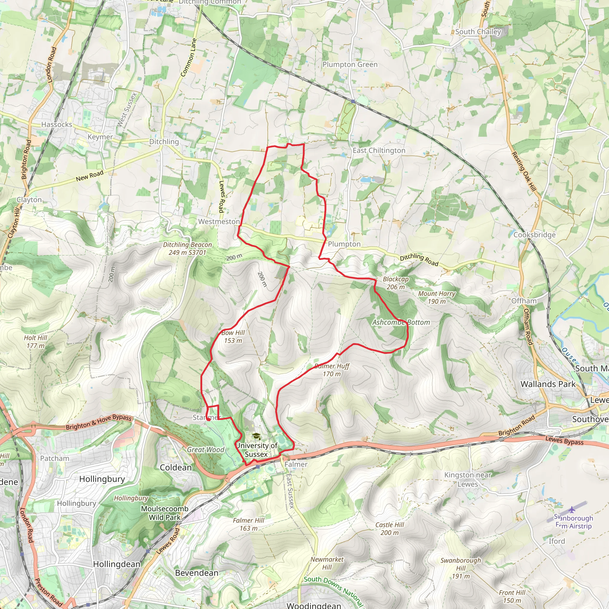 Stanmer to Streat Walk mobile static map