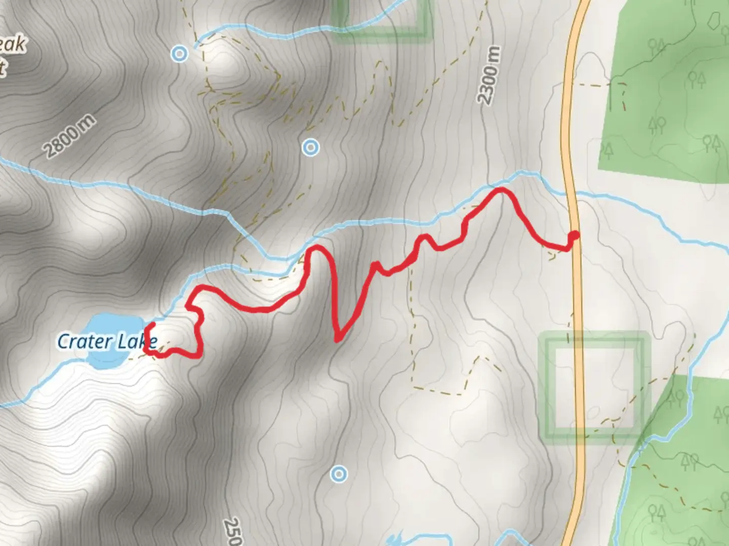 An image depicting the trail Crater Lake via Alpine Mine Road and its surrounding area.