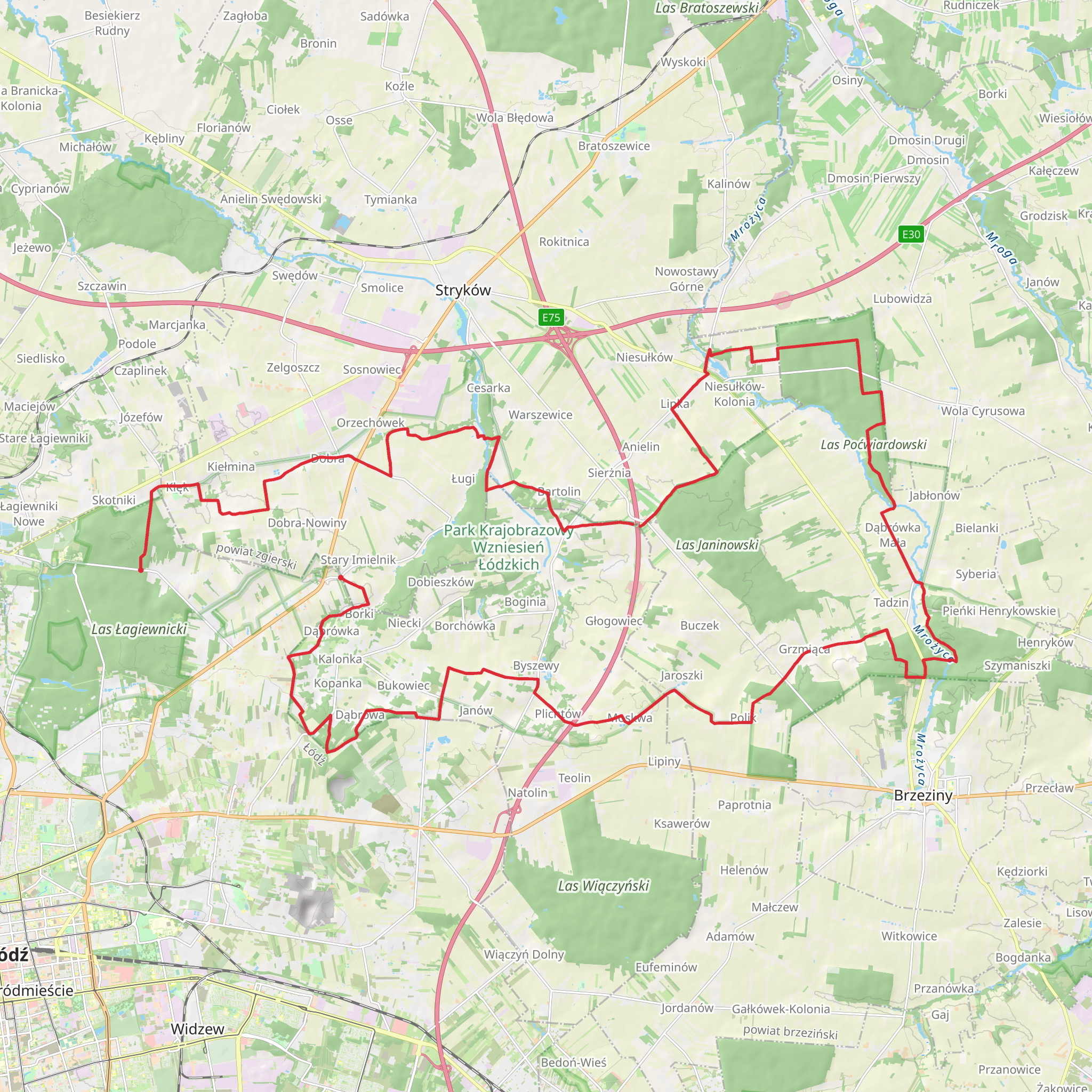 Landscape Park Łódź Hills Trail mobile static map