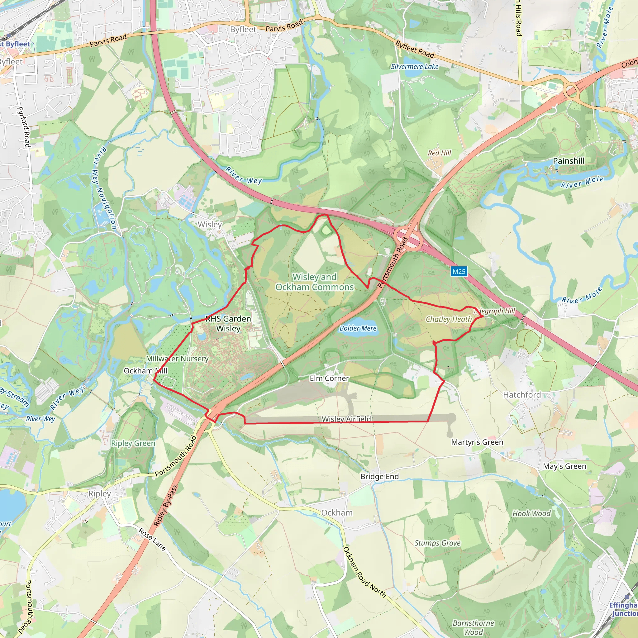 Wisley Country Park and Hatchford Wood Loop mobile static map