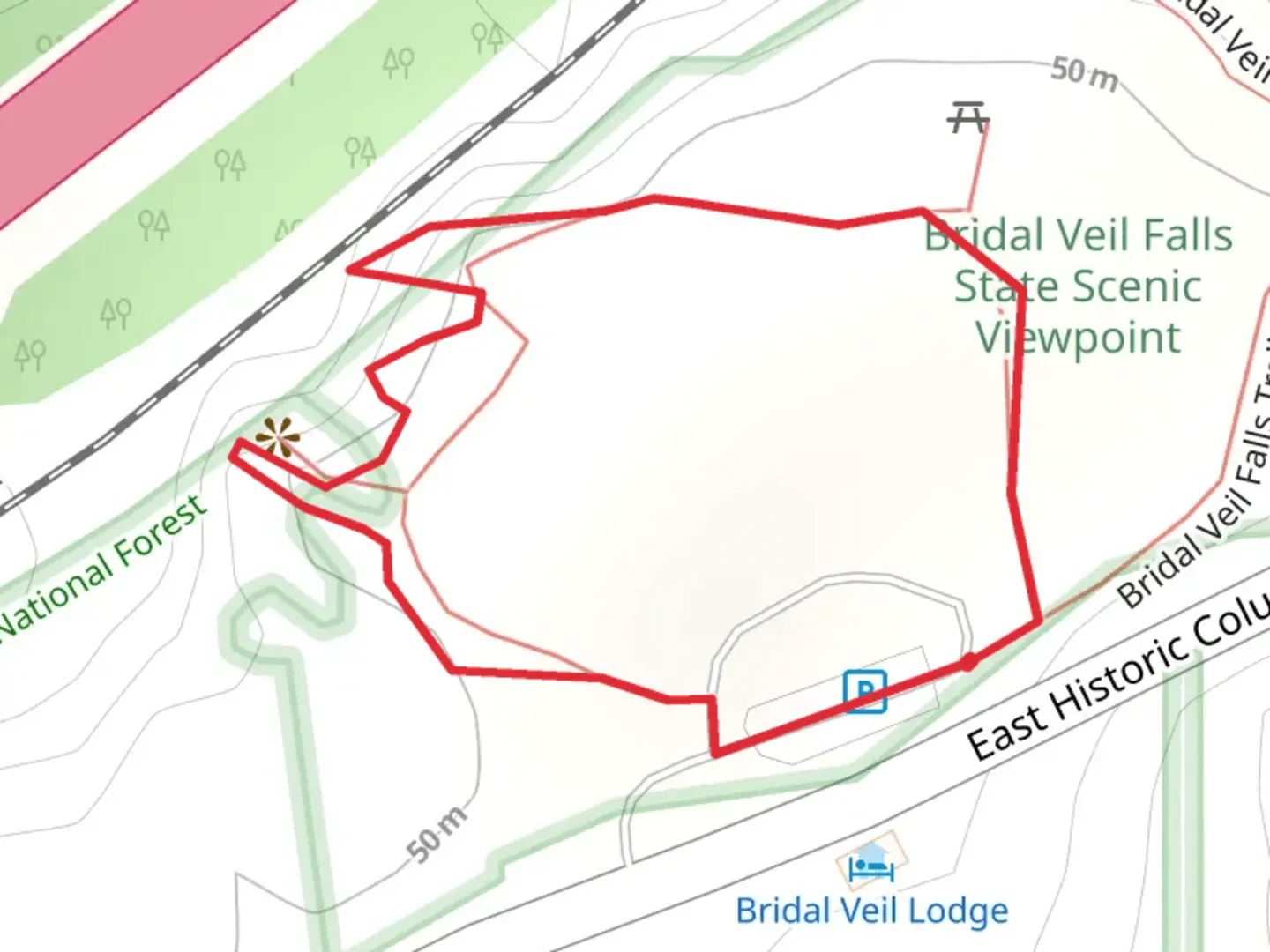 An image depicting the trail Bridal Veil Overlook Loop Trail and its surrounding area.