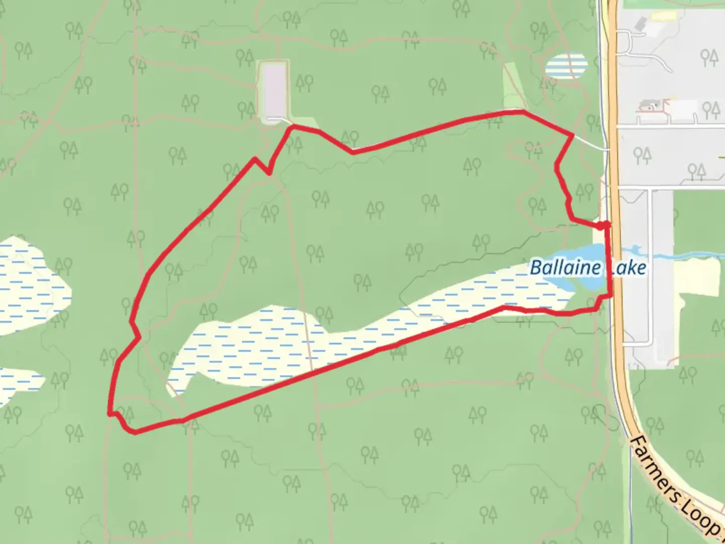 An image depicting the trail Pooch loop and Skarland 6 Mile Trail and its surrounding area.