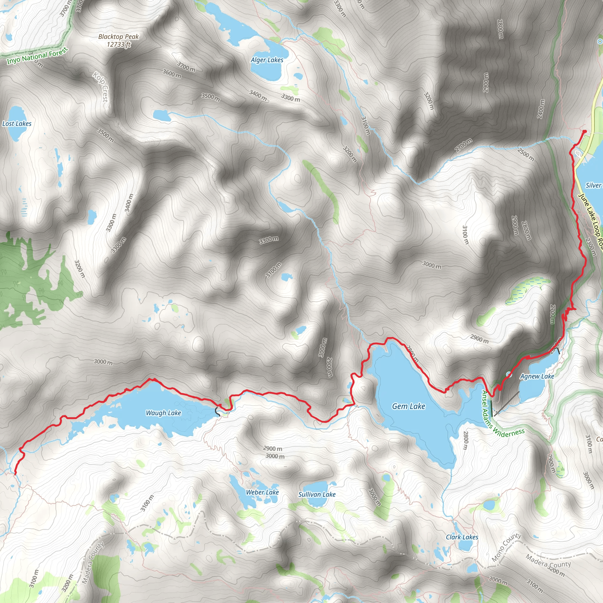 Wough Lake and Gem Lake via Rush Creek Trail mobile static map