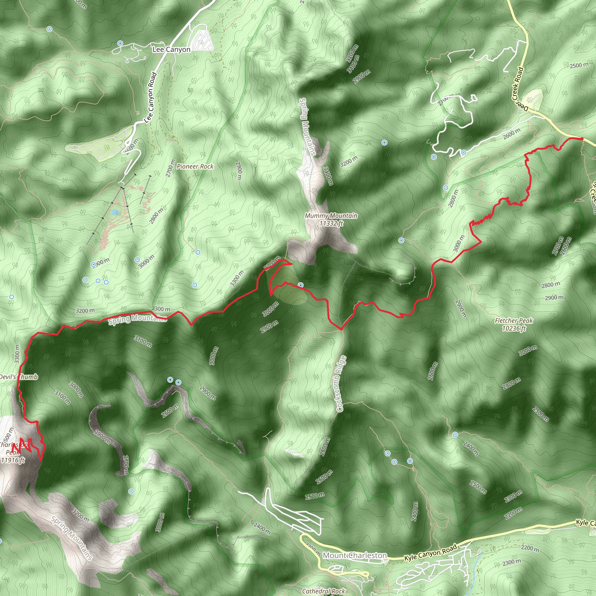Charleston Peak Trail North Loop - Long mobile static map