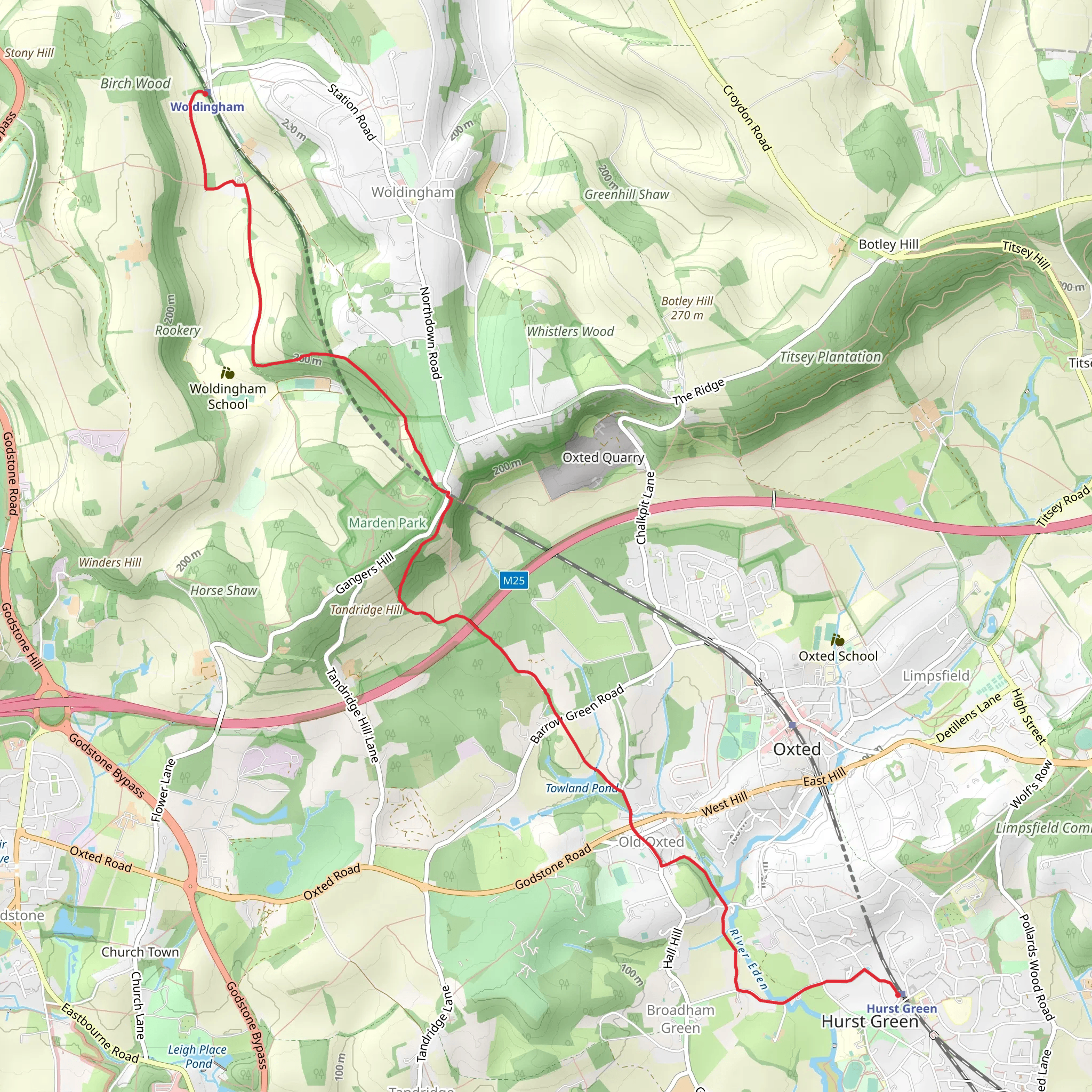 South Hawke and River Eden vvia Woldingham Countryside Walk mobile static map