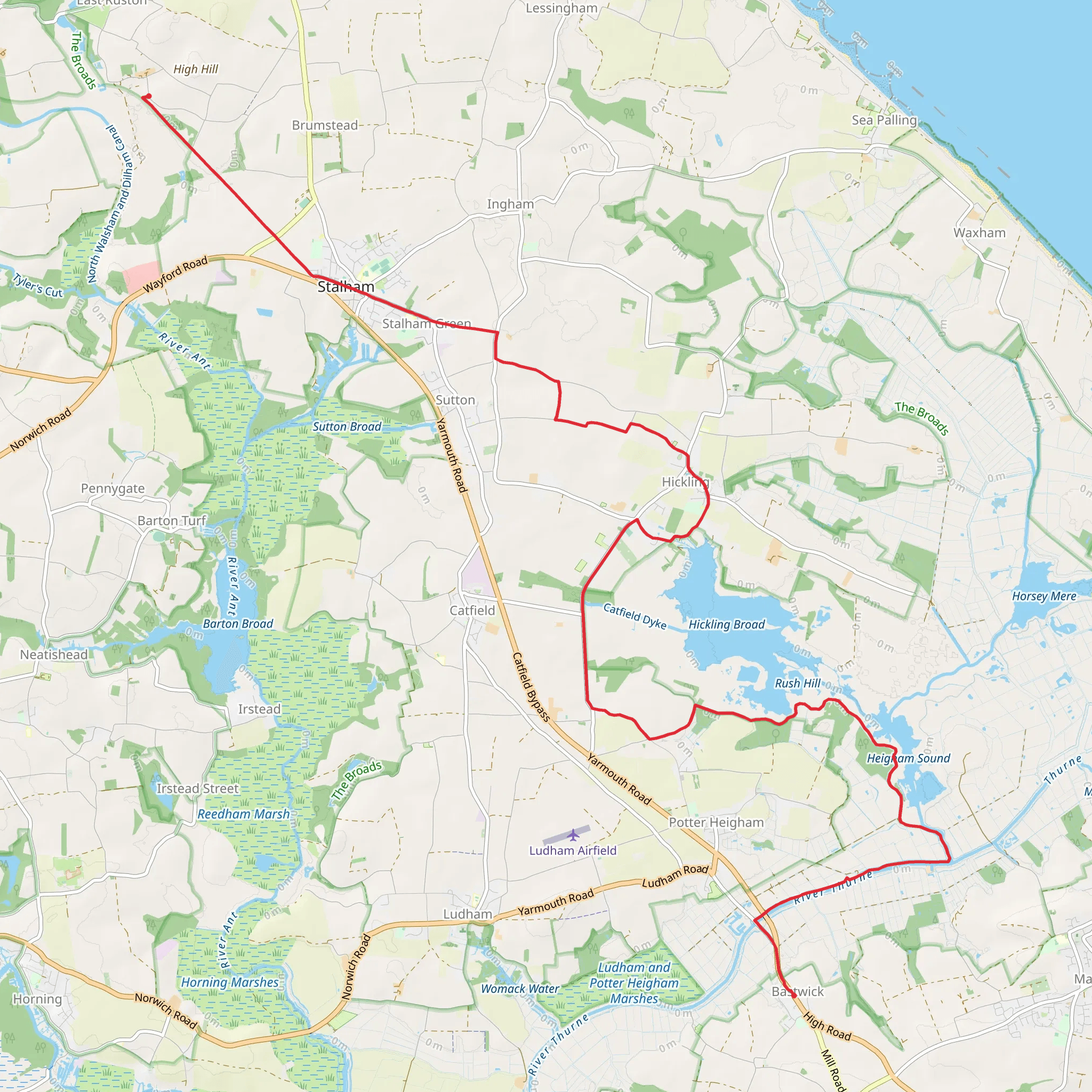 Brumstead to Bastwick Walk via Weaver's Way mobile static map