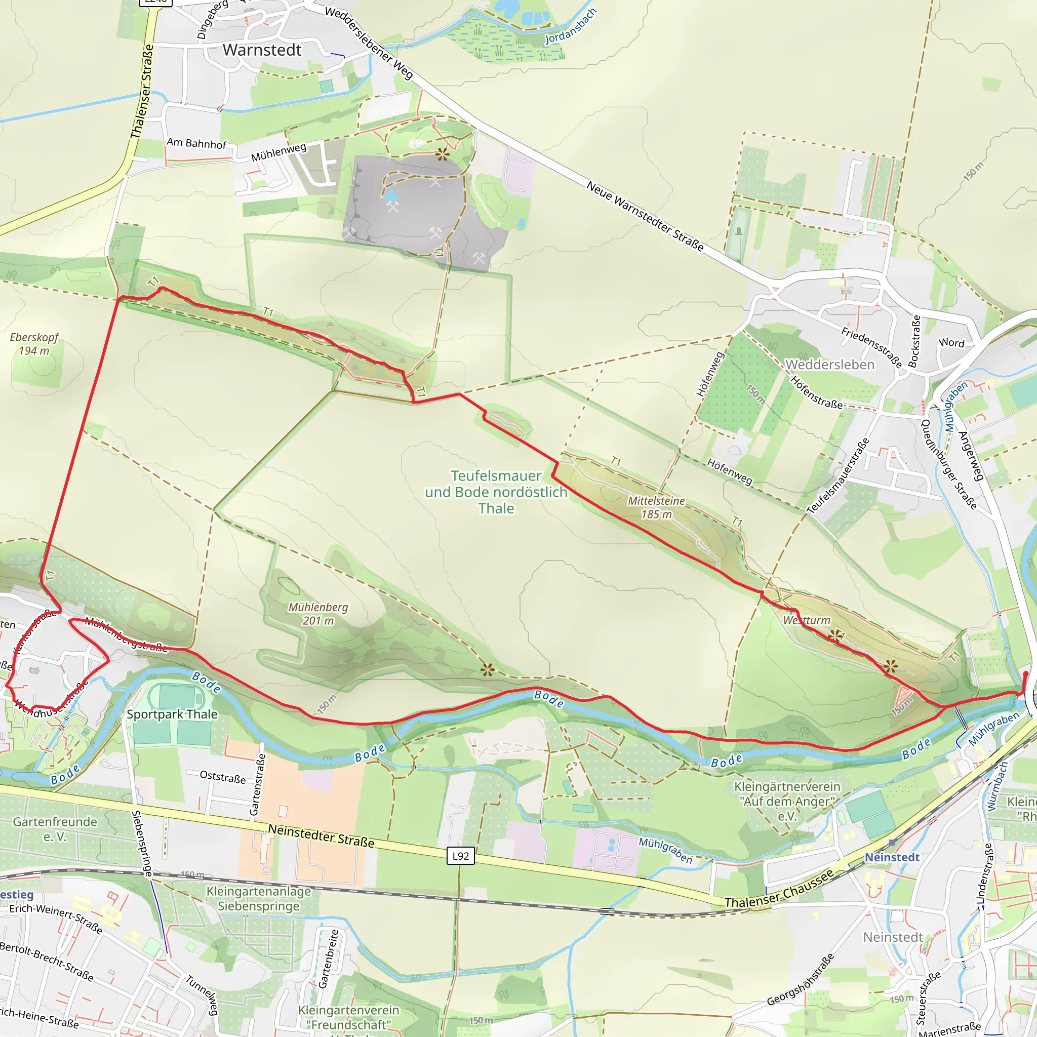 Teufelsmauer und Bode nordöstlich Thale Loop via Kloster Wendhusen mobile static map