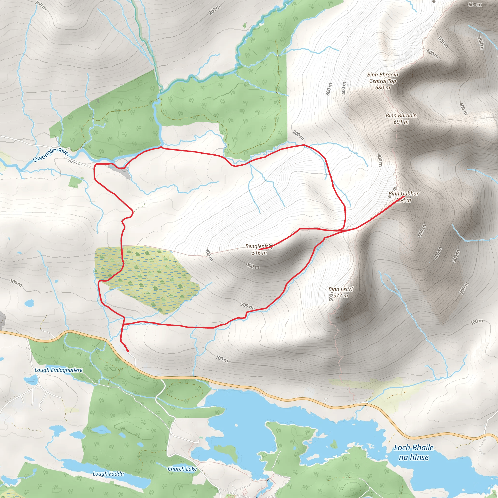 Benglenisky and Binn Gabhar Loop from Connemara mobile static map