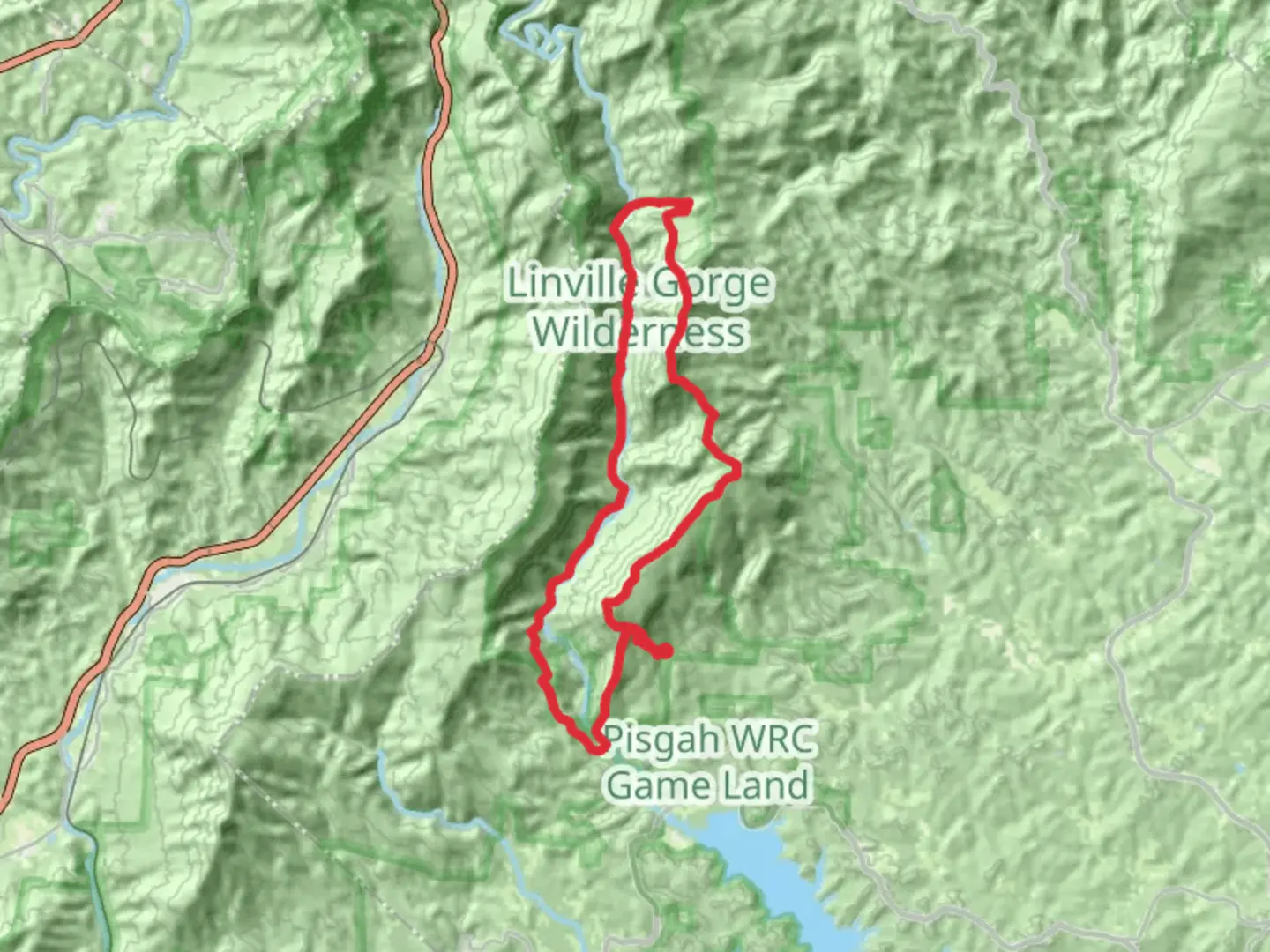 An image depicting the trail Mountains-to-Sea and Linville Gorge Loop Trail and its surrounding area.