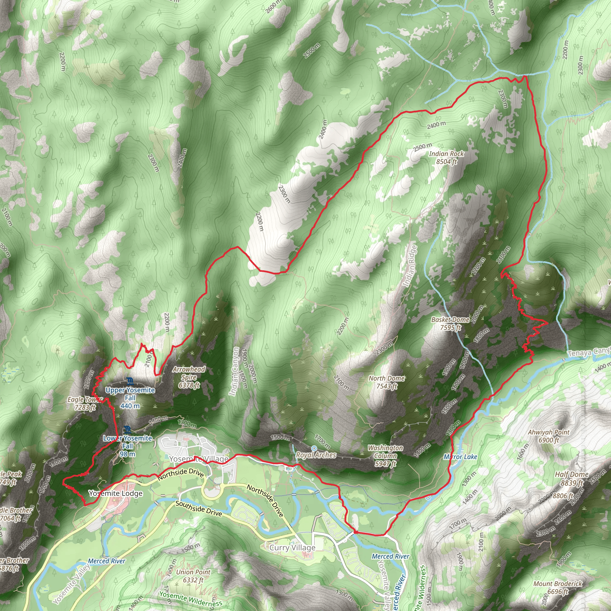 Yosemite Valley, Snow Creek and Upper Yosemite Fall Loop Trail mobile static map