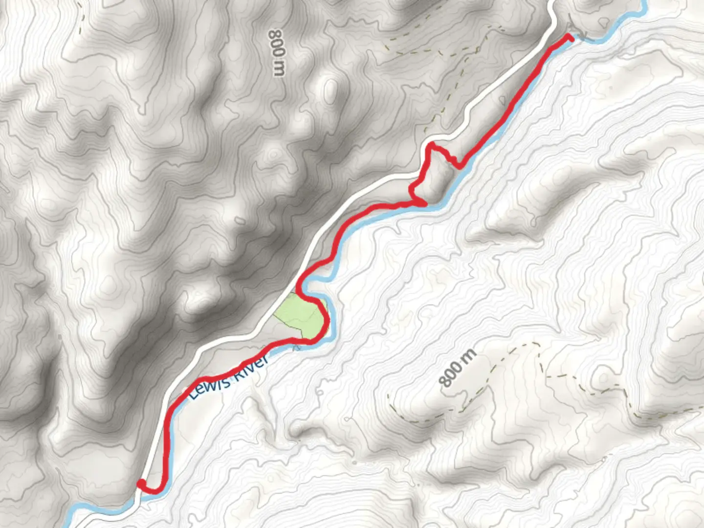 An image depicting the trail Lewis River Trail and Alec Creek and its surrounding area.