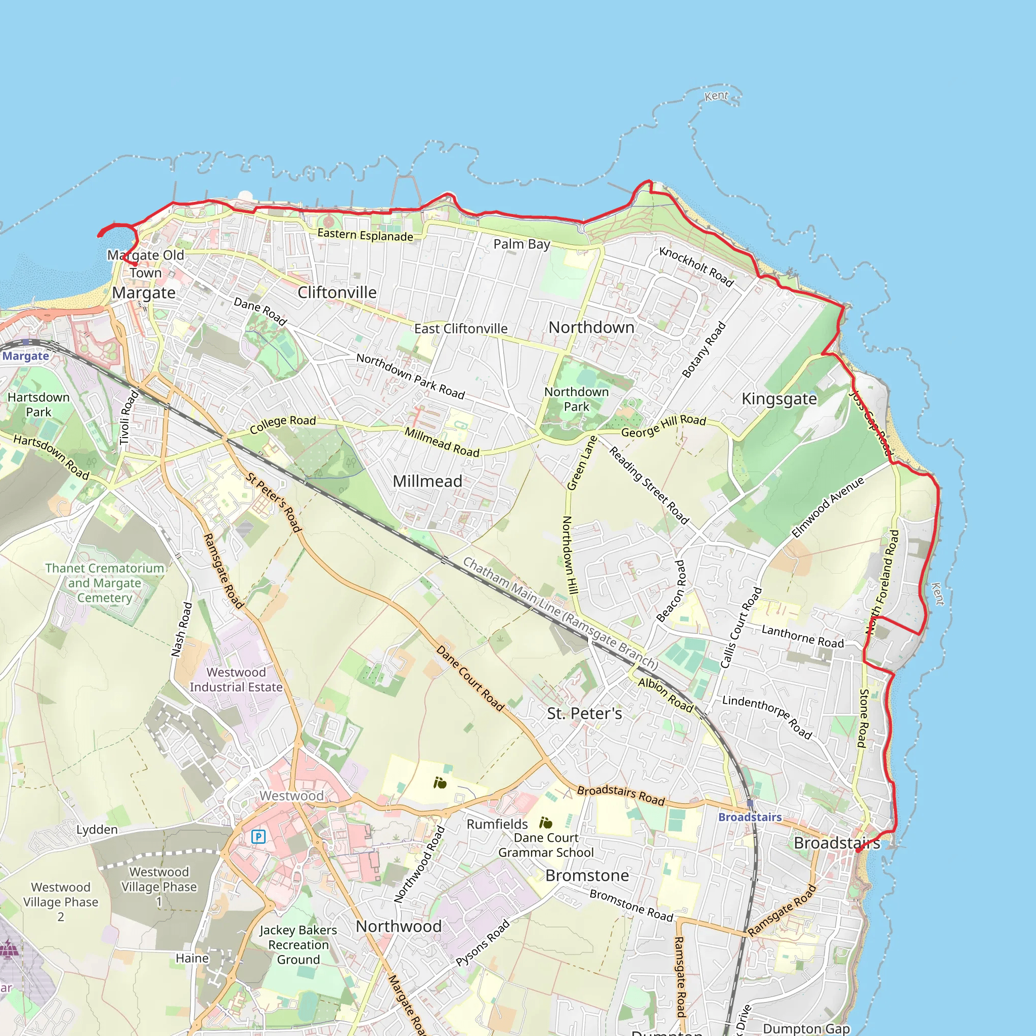 Margate to Broadstairs Shore Walk mobile static map
