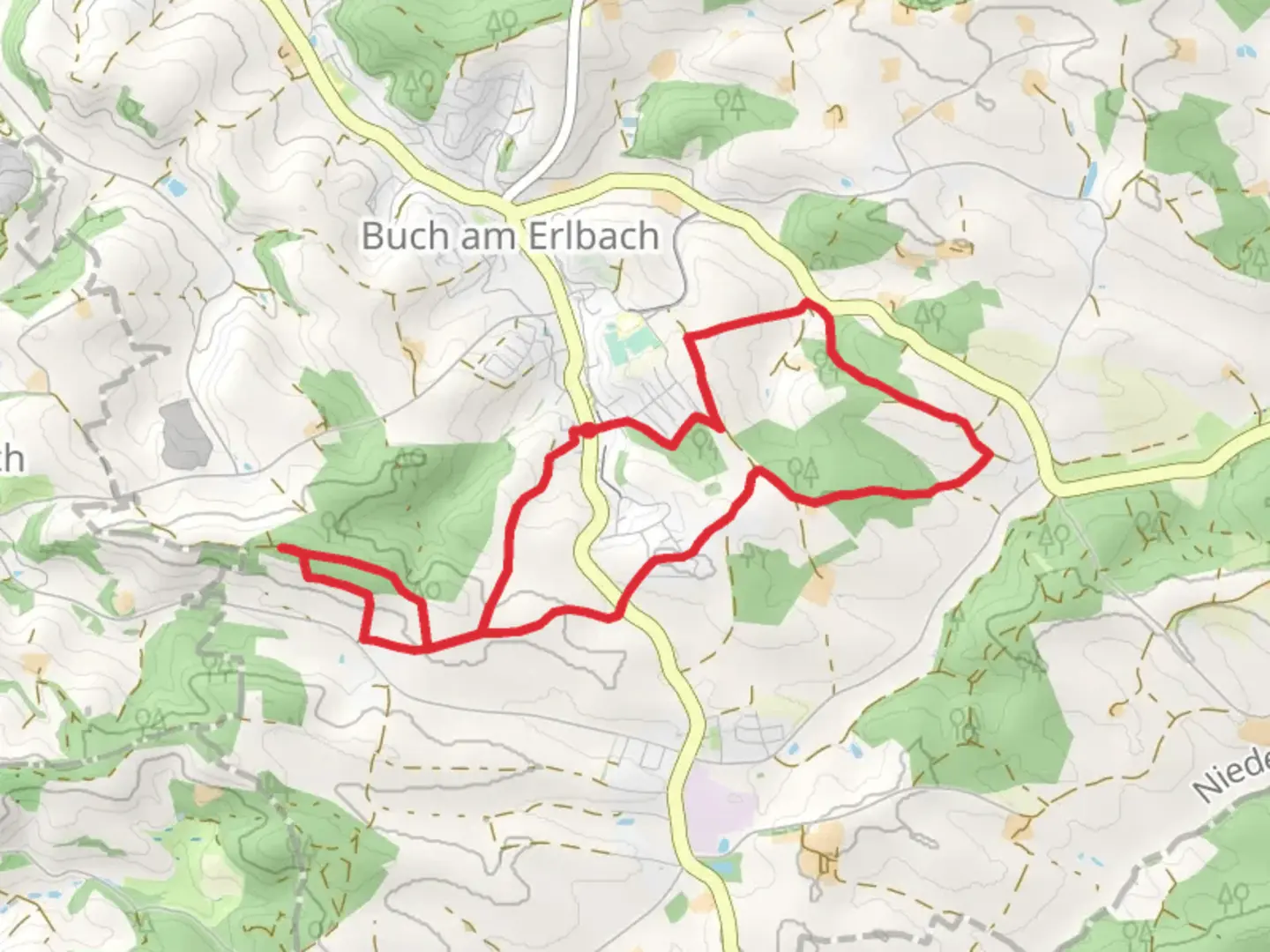 An image depicting the trail Holzhäuseln Loop and its surrounding area.