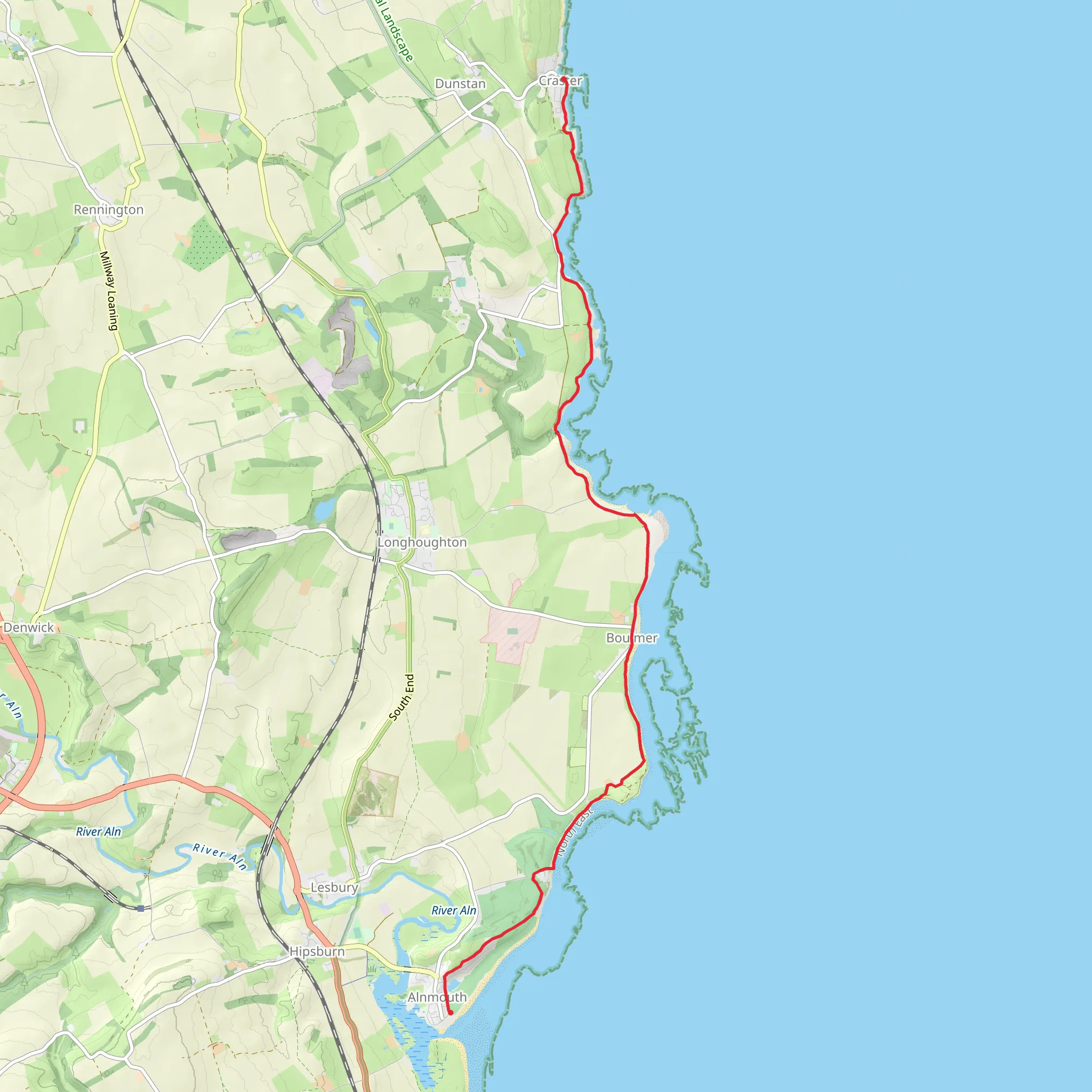 Craster to Alnmouth Walk mobile static map