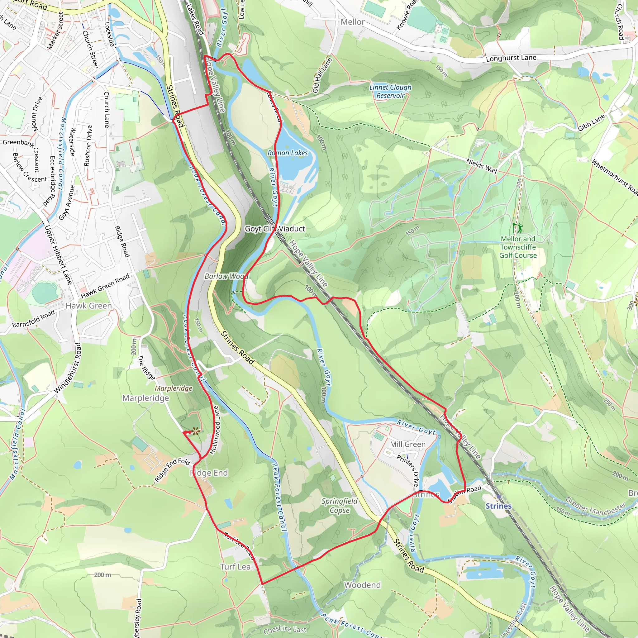 Mellor to Strines Loop Walk mobile static map
