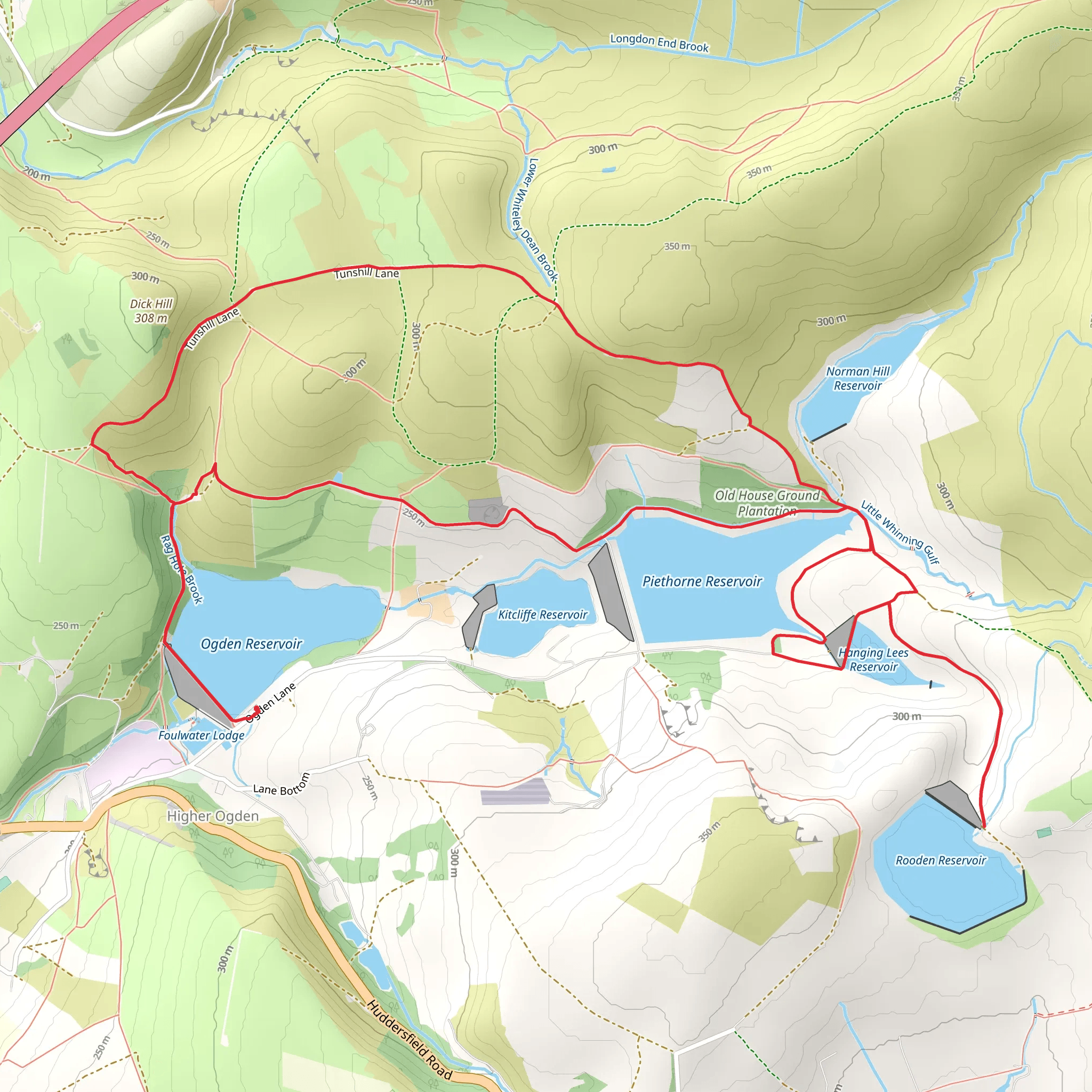 Ogden Reservoir, Rooden Reservoir and Piethorne Reservoir Loop mobile static map