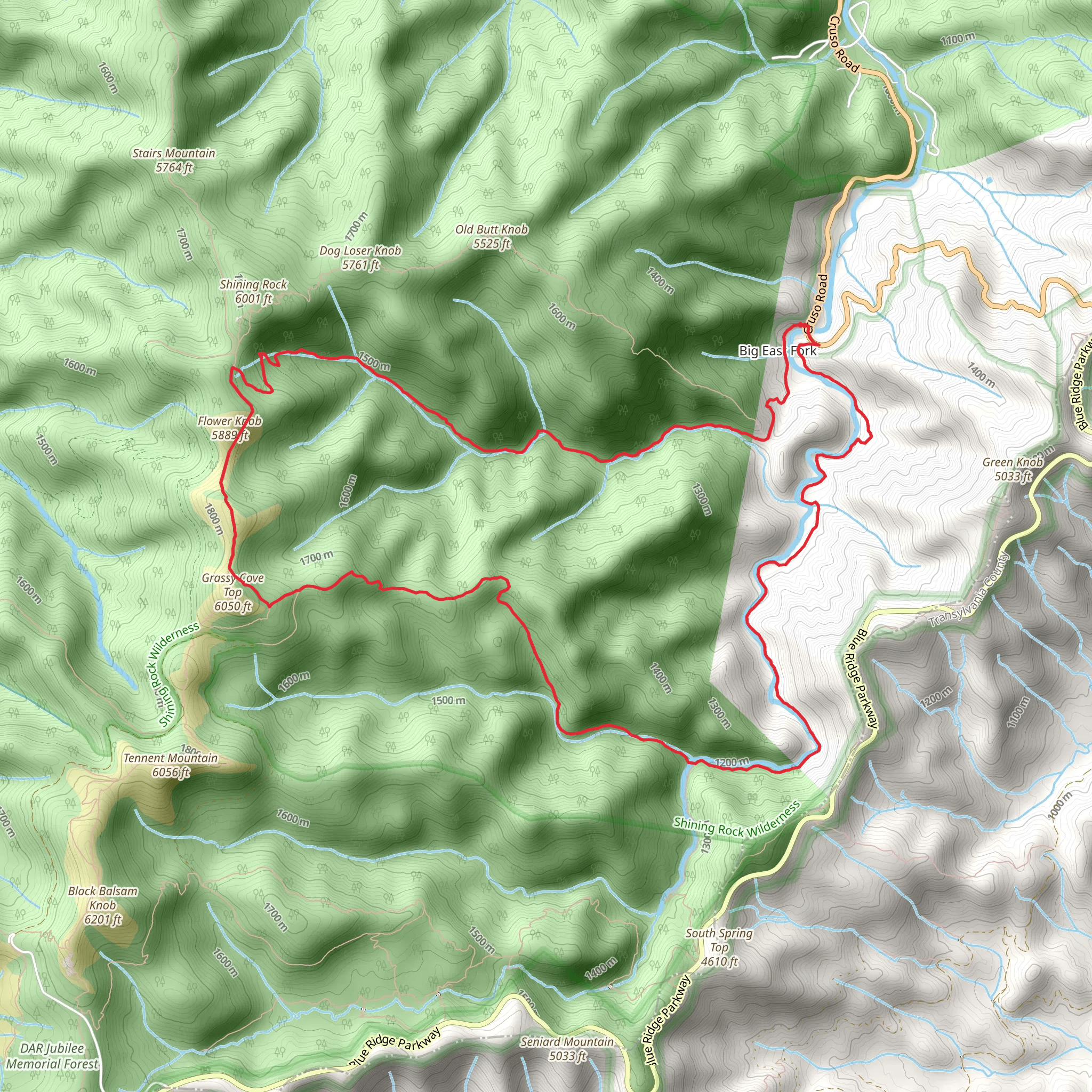 Big East Fork, Greasy Cove and Shining Creek Loop Trail mobile static map