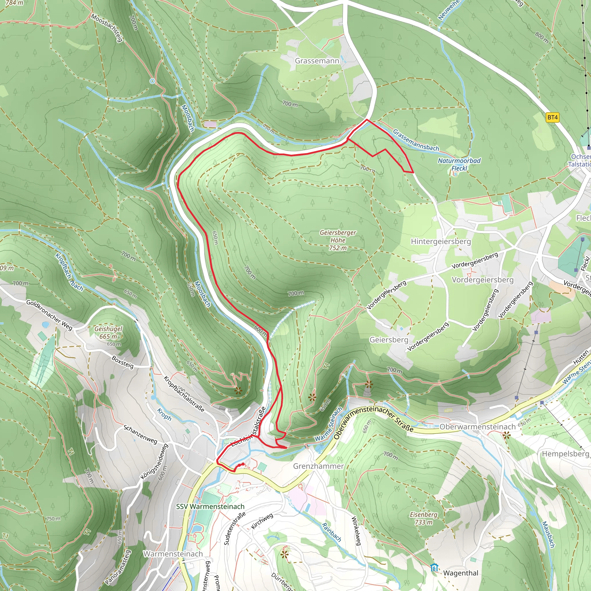 Ochsenkopfweg and Warmensteinach Rundwanderweg mobile static map