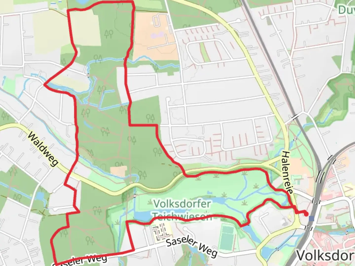 An image depicting the trail Grosser Teich and Streekbek via Hamraakoppel and its surrounding area.