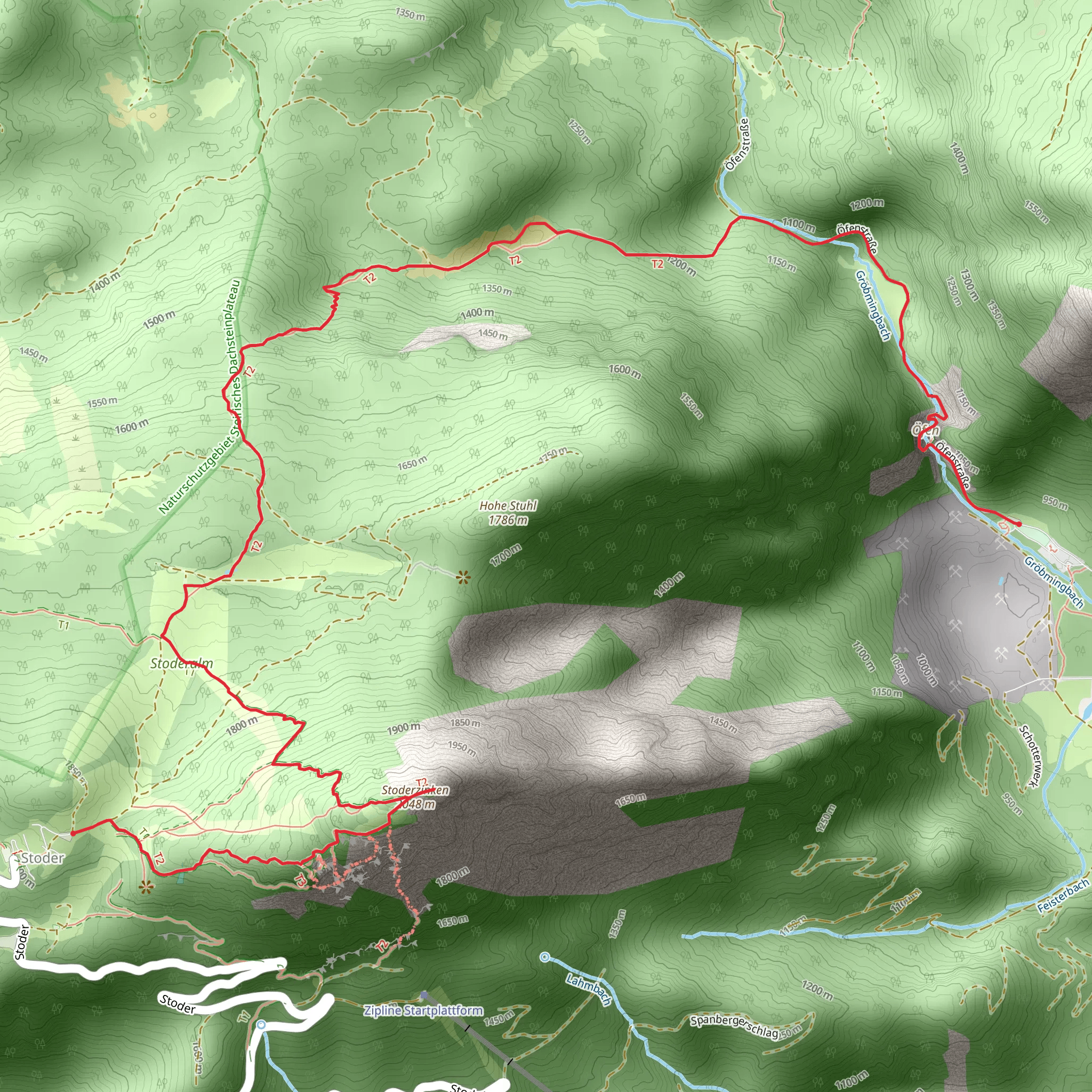 Stoderzinken through Öfen and Rotwandschlag mobile static map