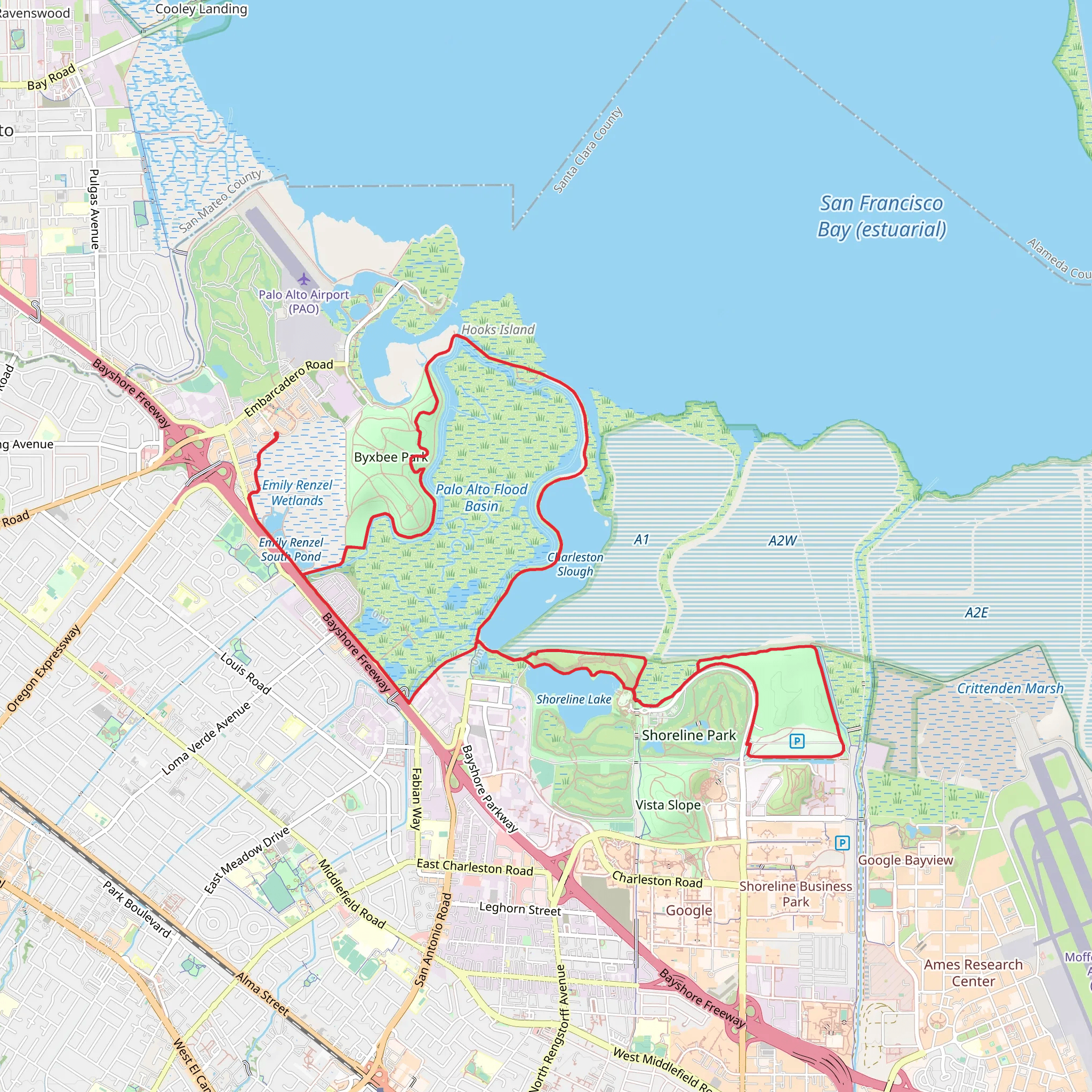 San Francisco Bay and Adobe Creek Loop Trail mobile static map