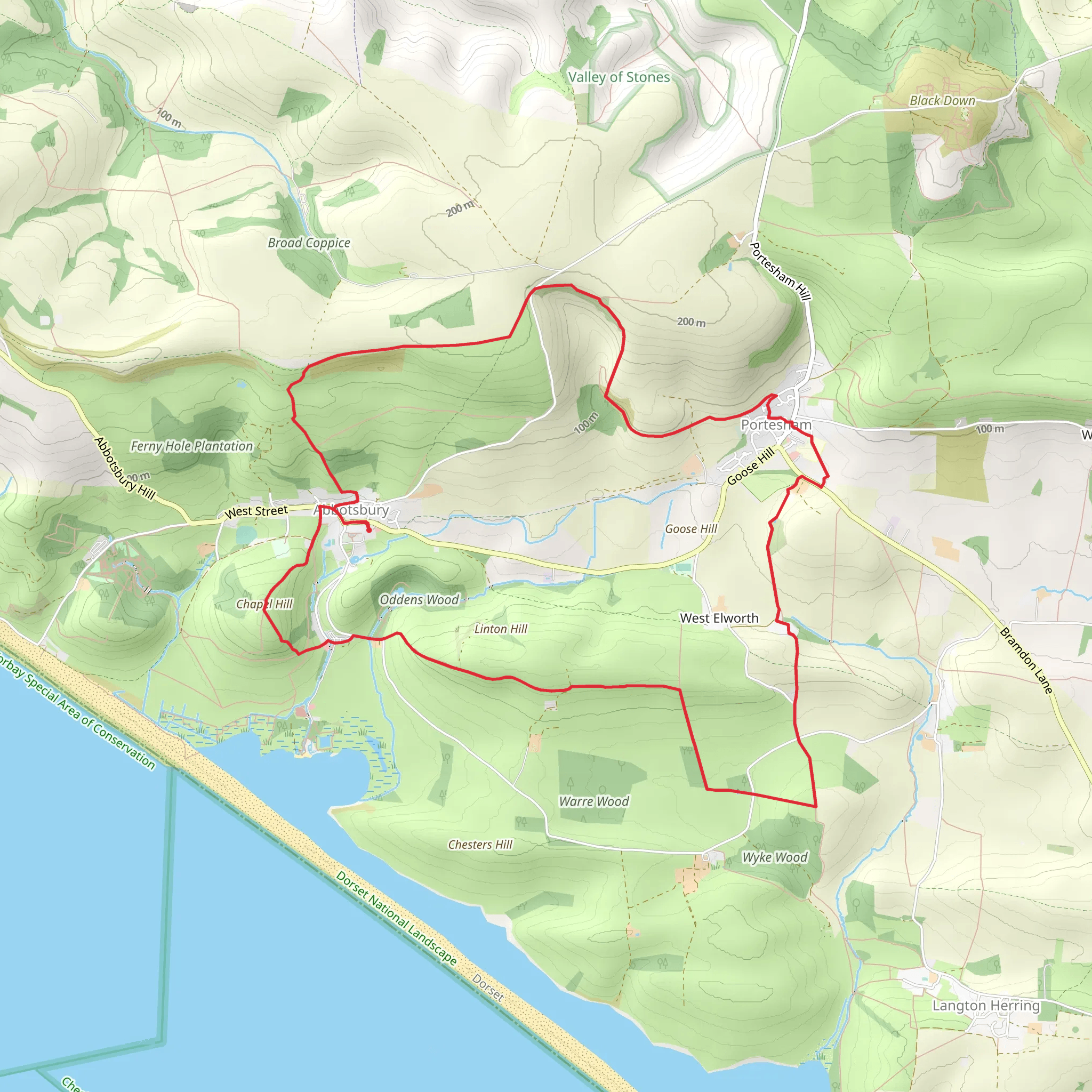 Abbotsbury to Portesham Loop mobile static map