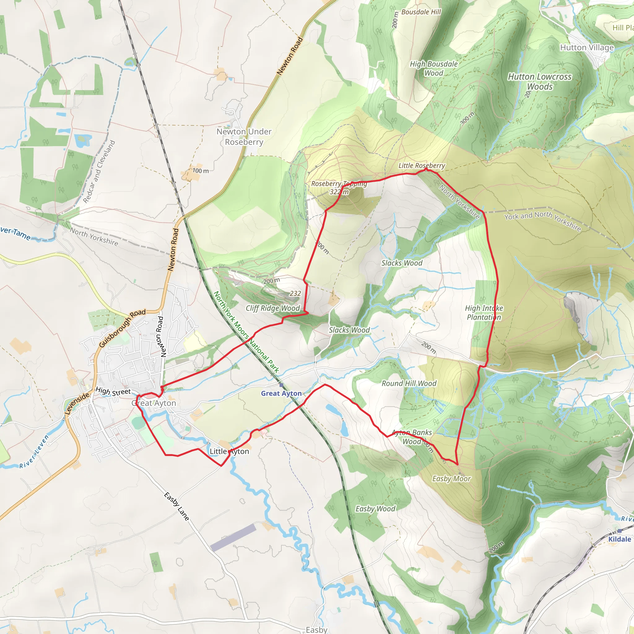 Roseberry Topping Trail mobile static map