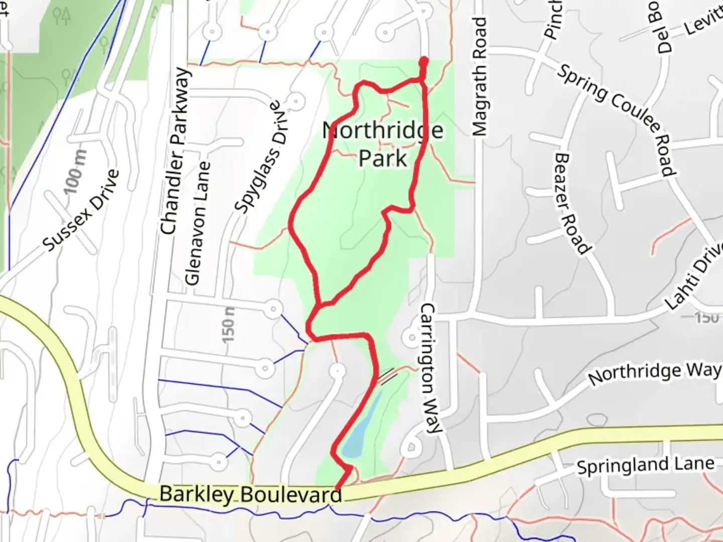 An image depicting the trail Northridge Park Trail and its surrounding area.