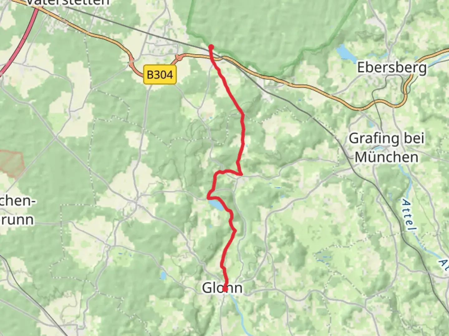 An image depicting the trail Glonn to Eglharting Walk via Stein See and its surrounding area.