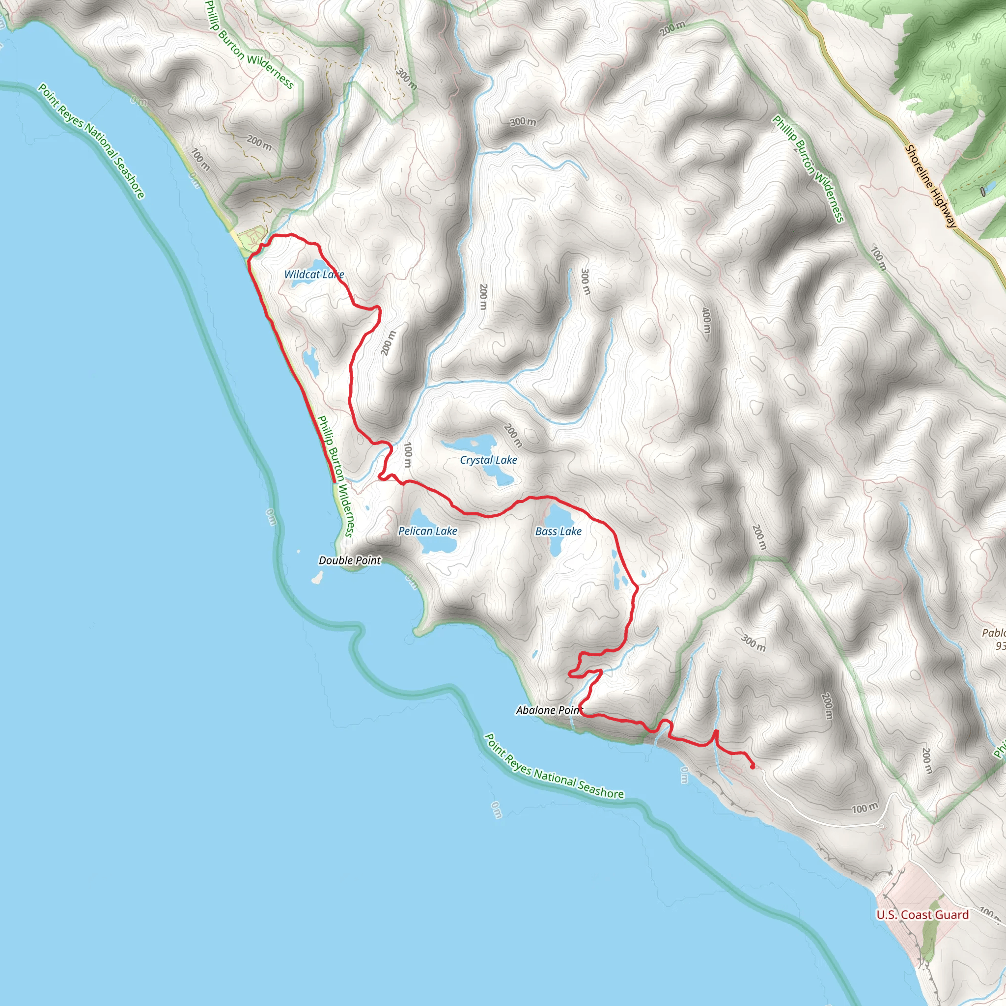 Wildcat Lake, Bass Lake via Coast Trail mobile static map