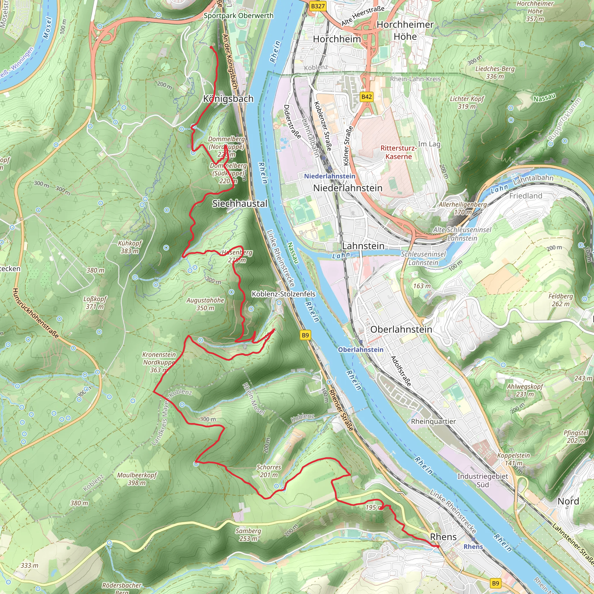 Rittersturz to Rhens Walk via Hasenberg mobile static map