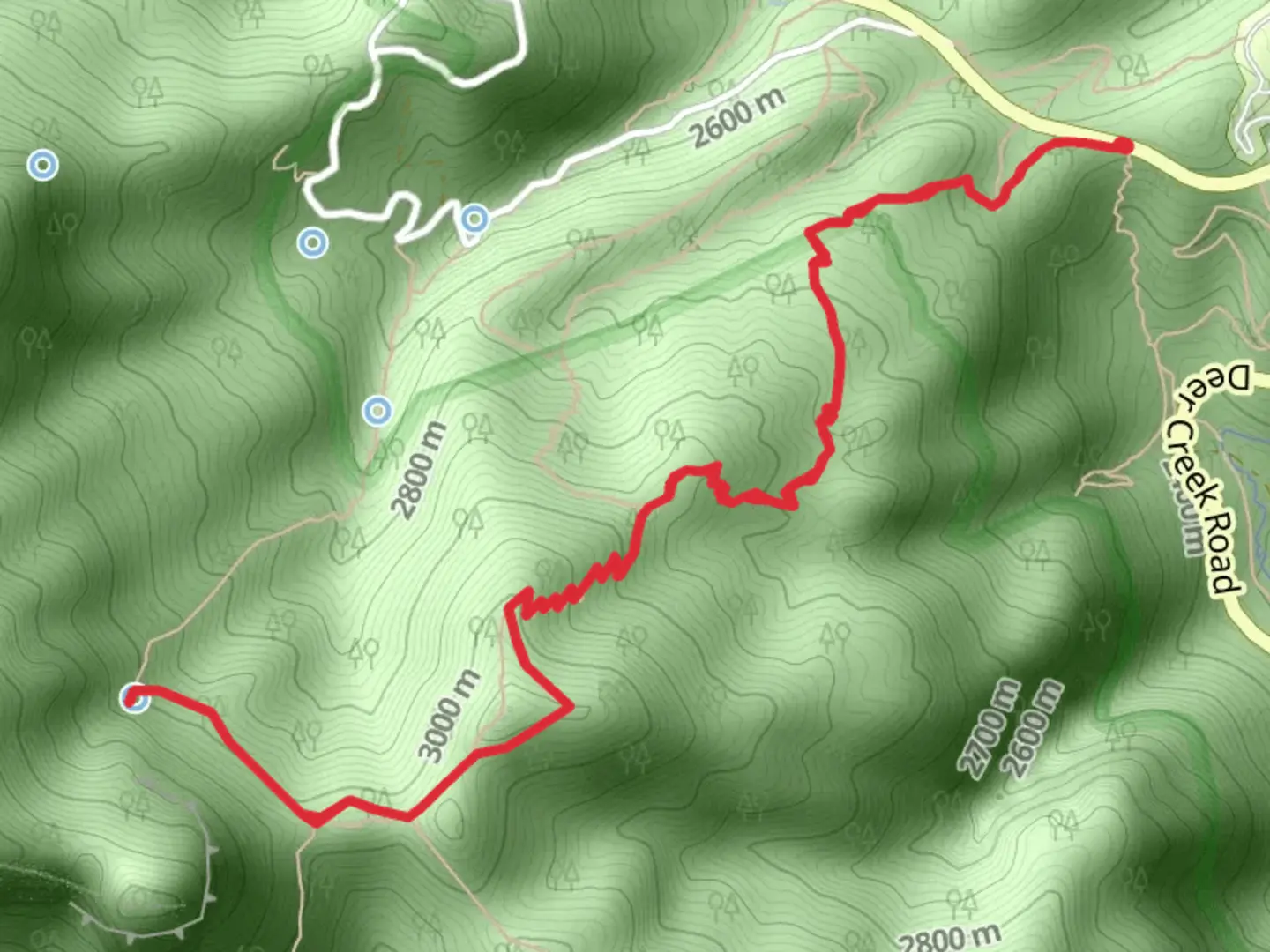 An image depicting the trail Mummy Springs from Deer Creek Road and its surrounding area.