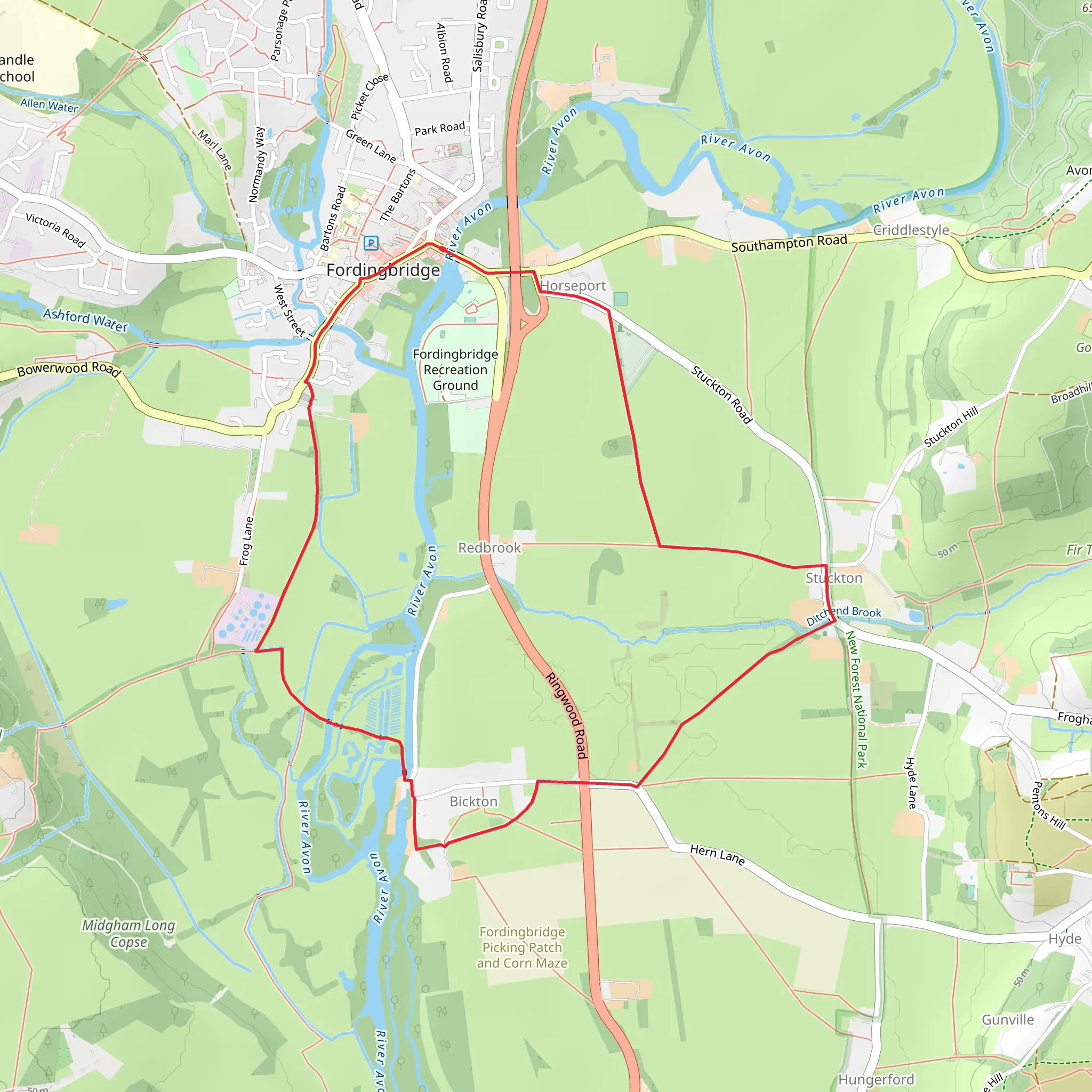 Fordingbridge Country Park Loop mobile static map