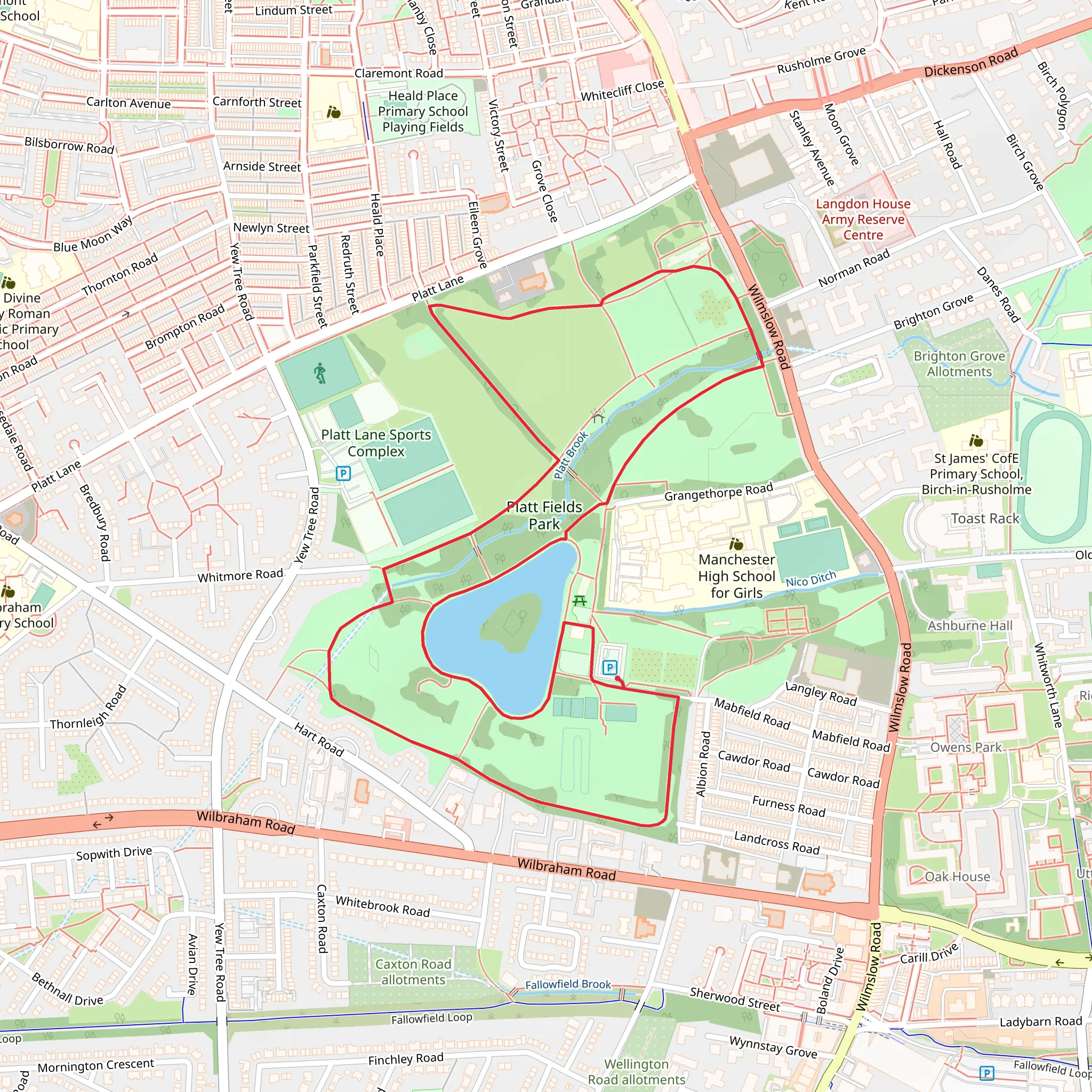 Platt Fields Park Loop mobile static map