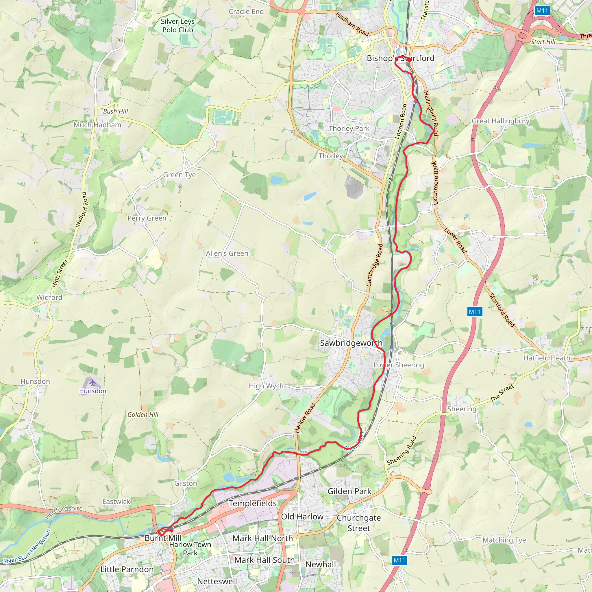 Bishop's Stortford to Harlow Town Loop mobile static map