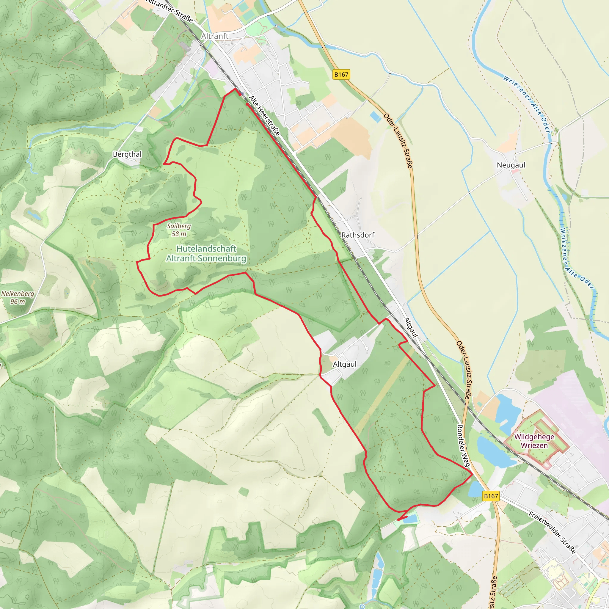 Waldbad Wriezen via Oderlandweg and Fontanweg mobile static map