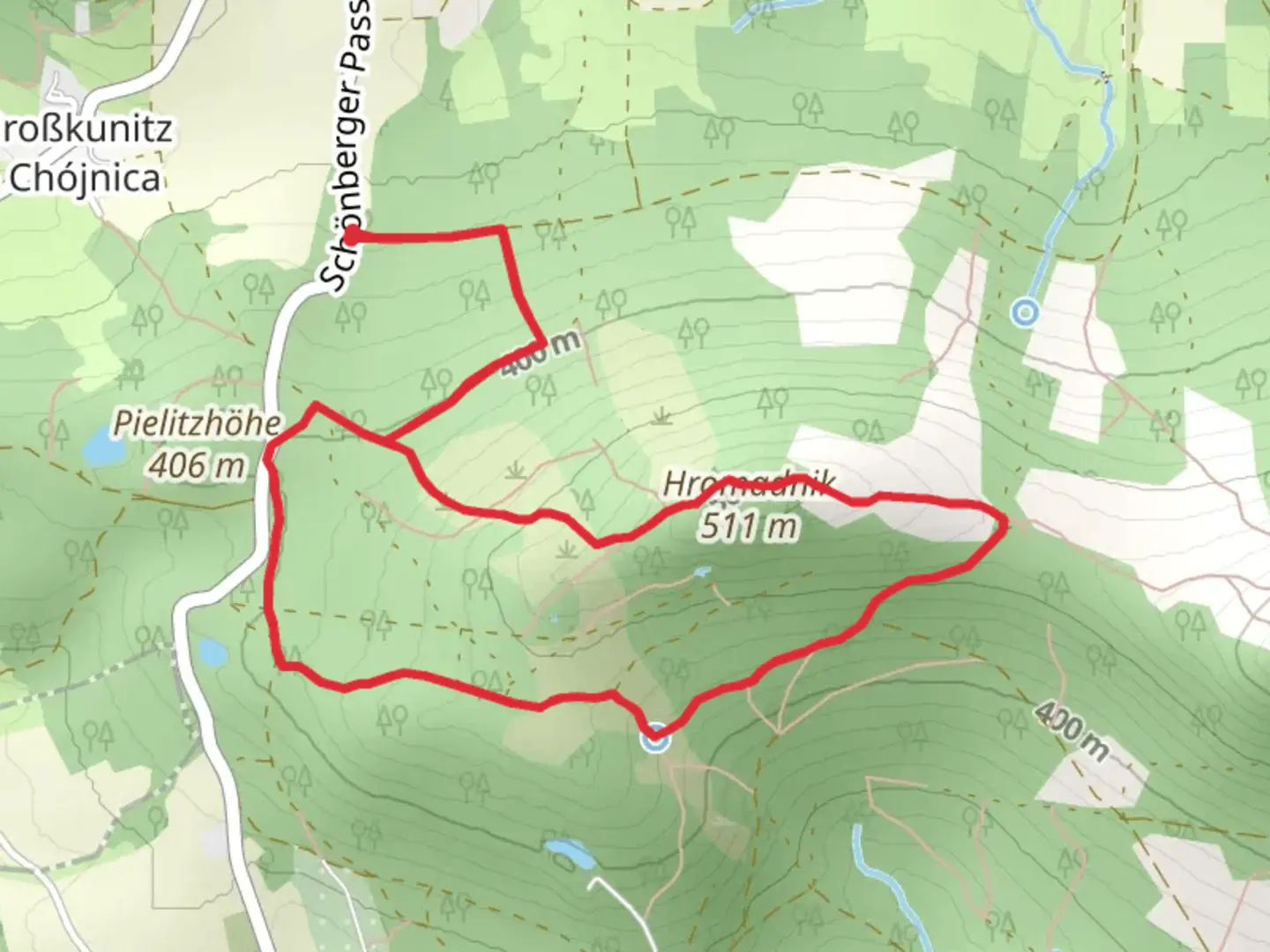 An image depicting the trail Koboldsteig and Cunewalder Kirche Loop and its surrounding area.