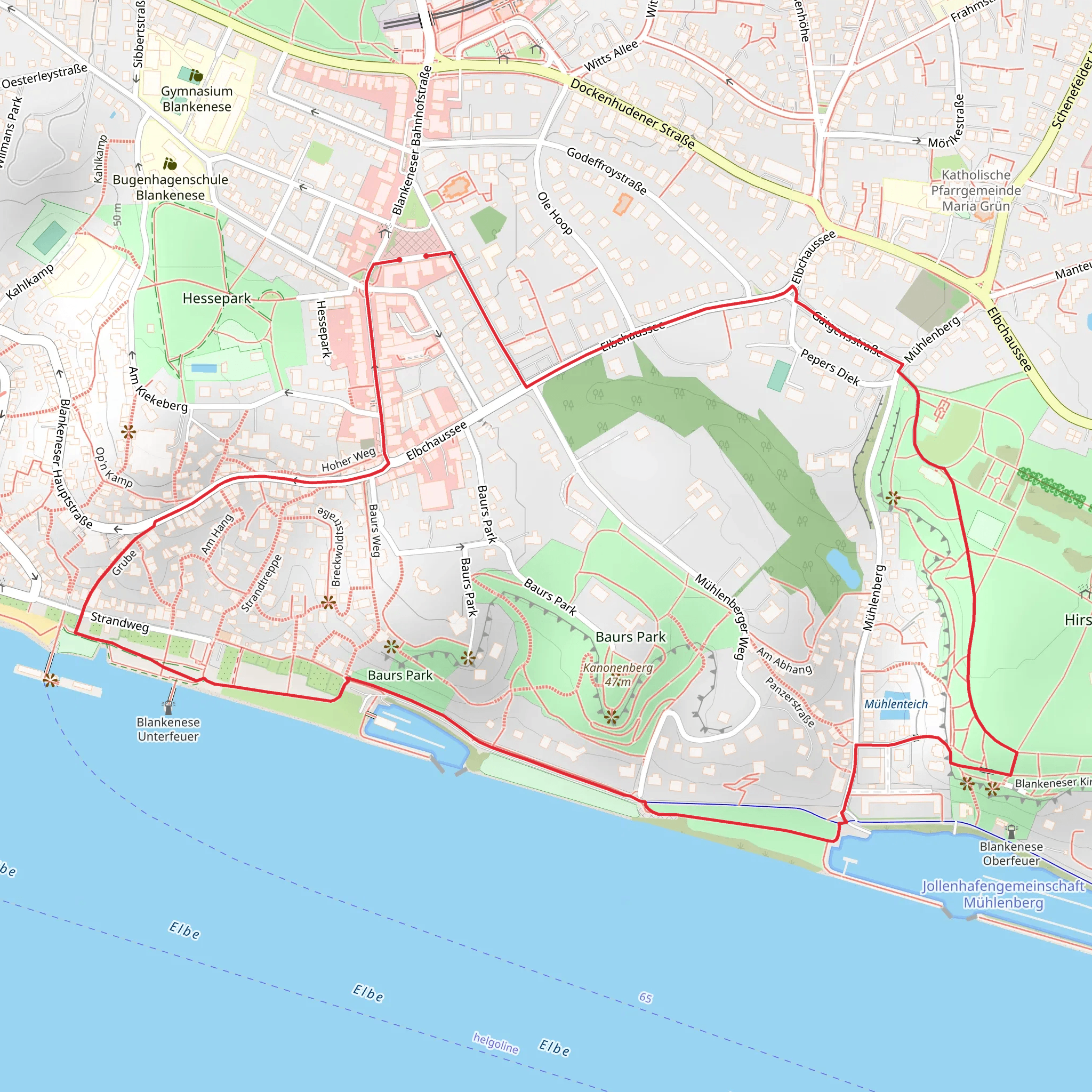 Hirsch and Jollenhafen Blankenese via Blankeneser Kirchenweg mobile static map