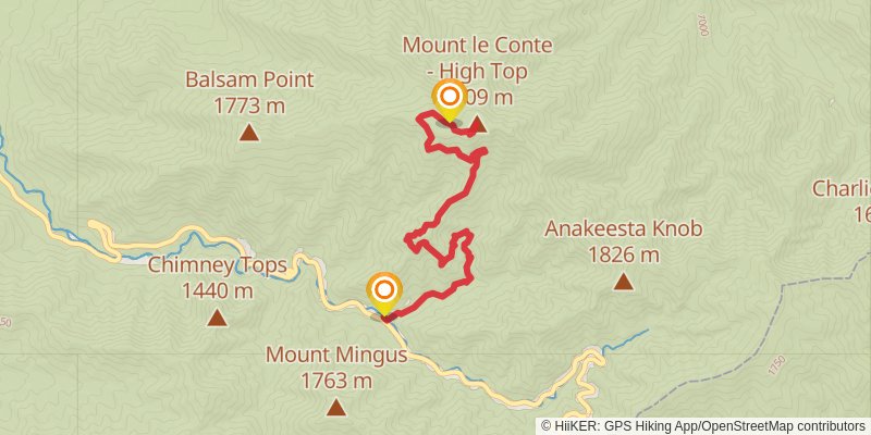 Alum Cave Trail to Mount LeConte stage 2 Map