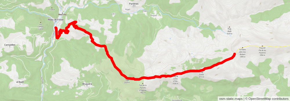 Trail from Camprodón to Ribes de Freser PR C 190 stage 2 Map