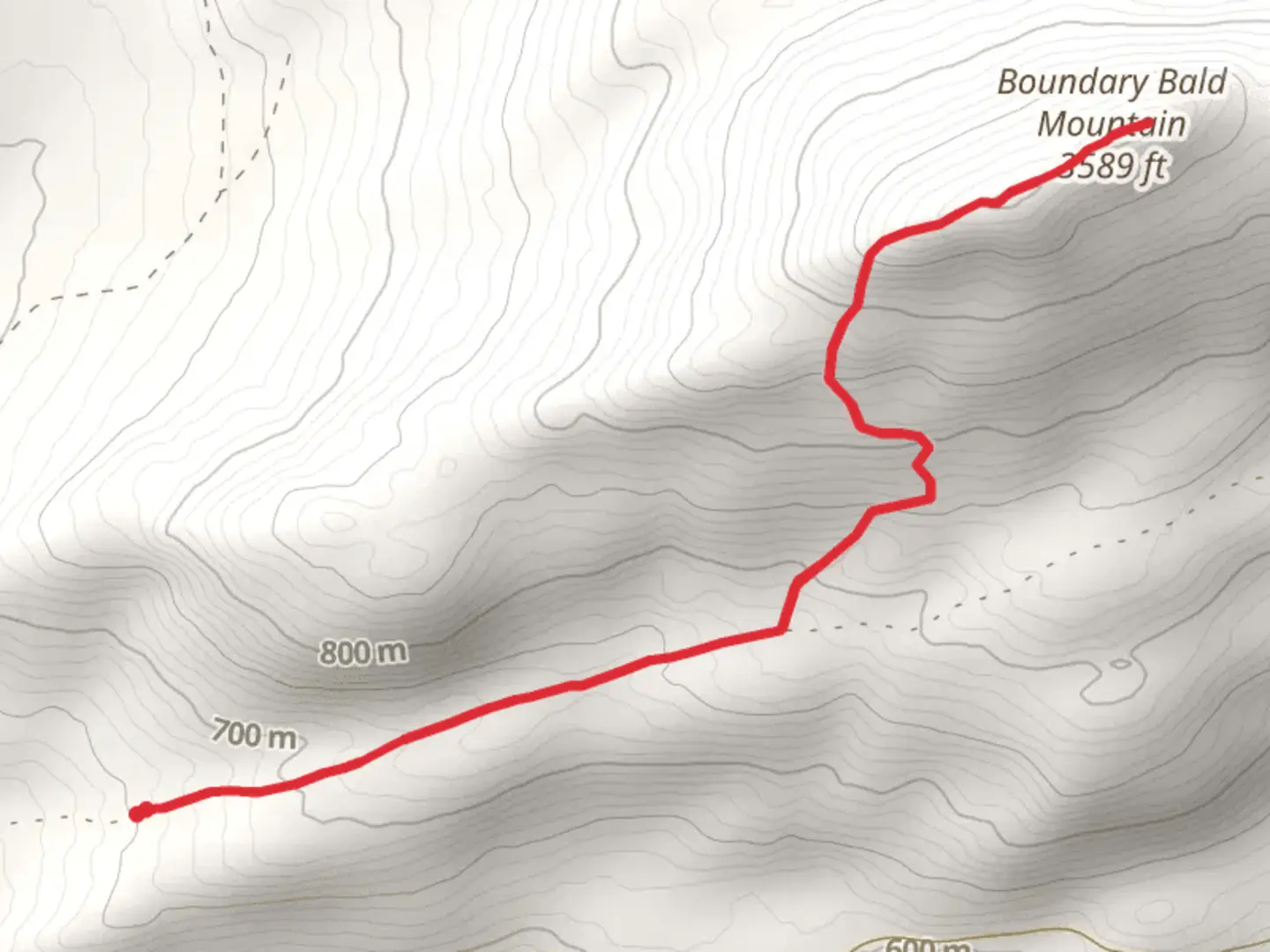 An image depicting the trail Boundary Bald Mountain from Notch Road and its surrounding area.